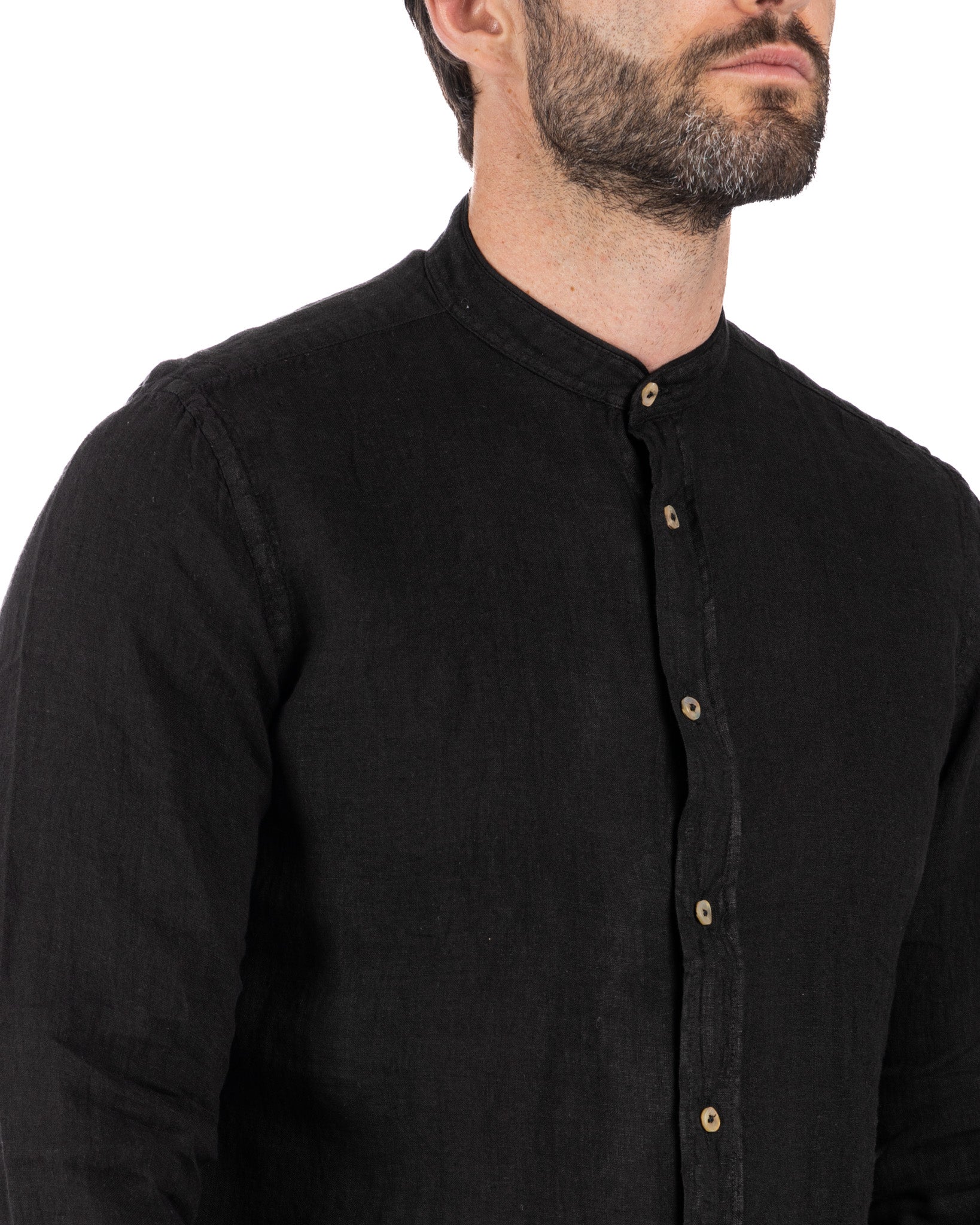 Nice - chemise coréenne noire en pur lin