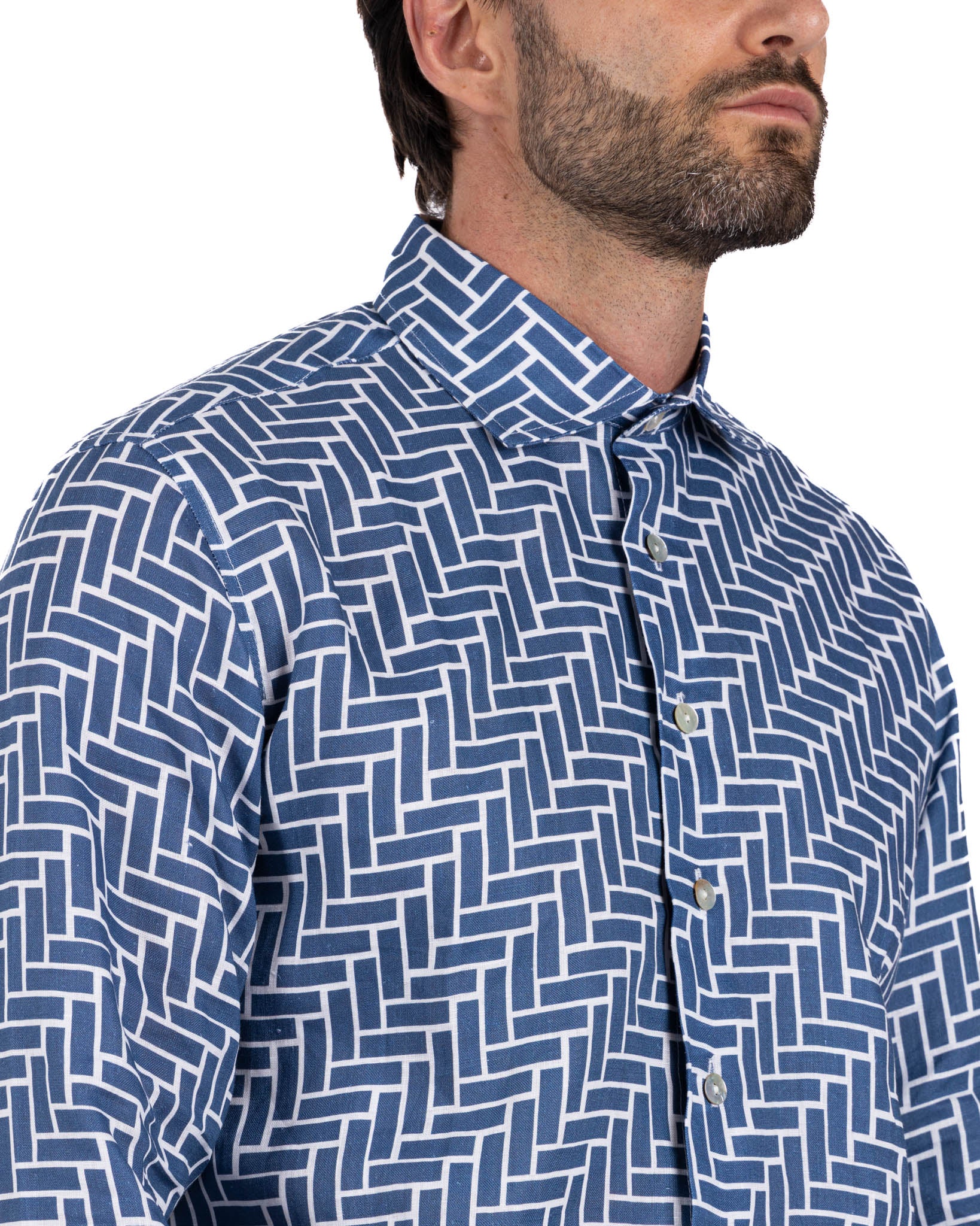 Riggiòla - chemise en lin imprimé bleu