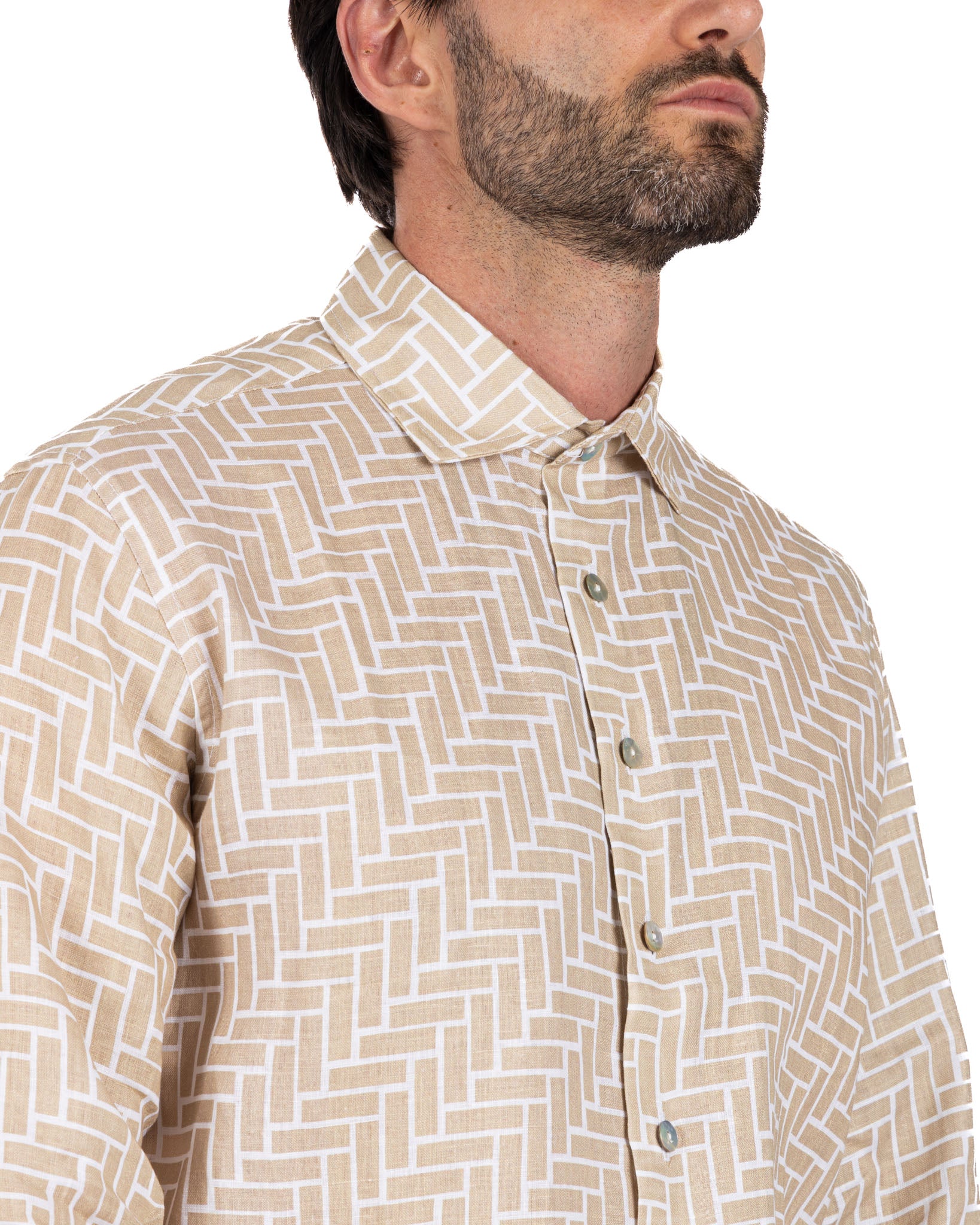 Riggiòla - beige printed linen shirt