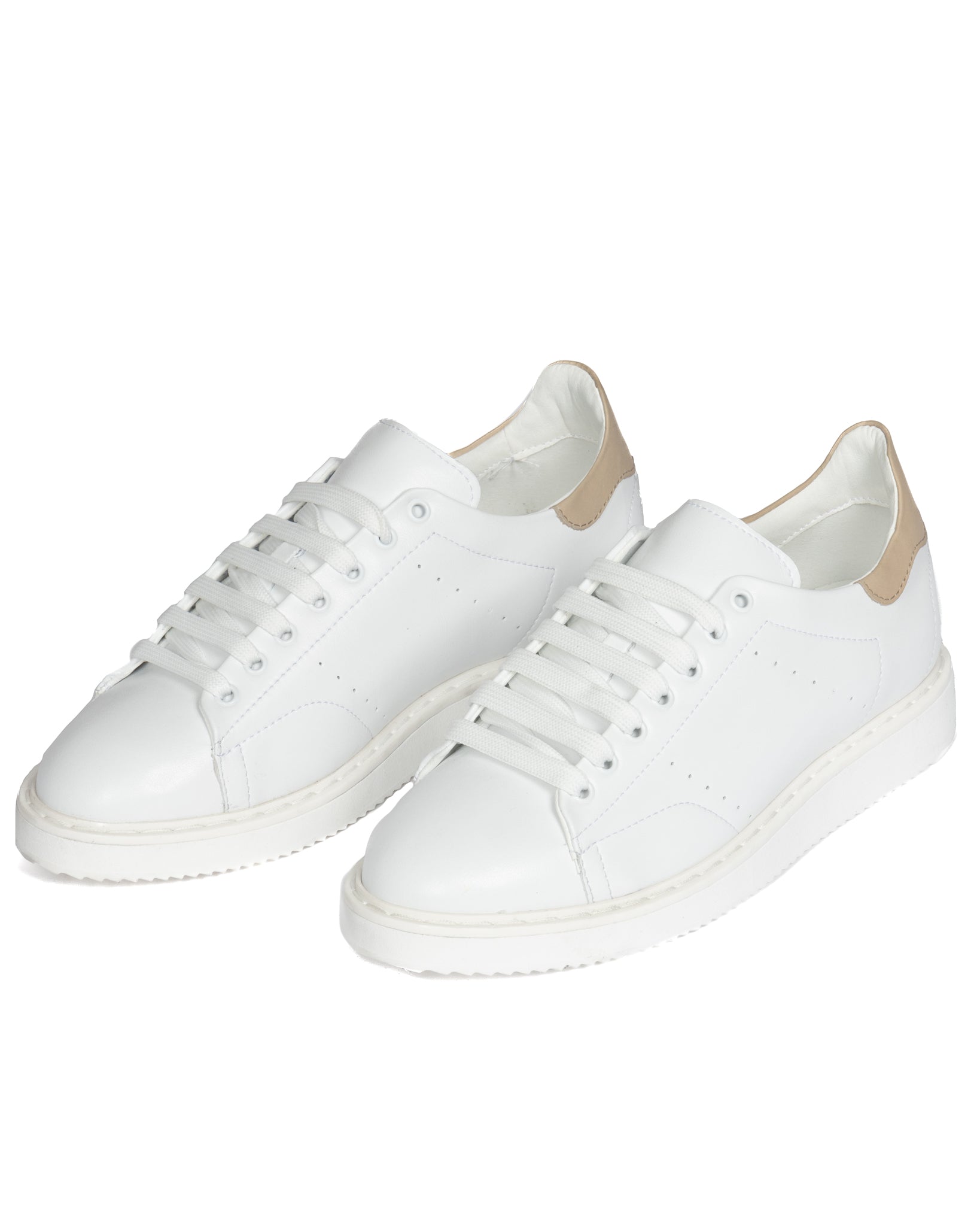 S01 - white leather sneakers with beige details