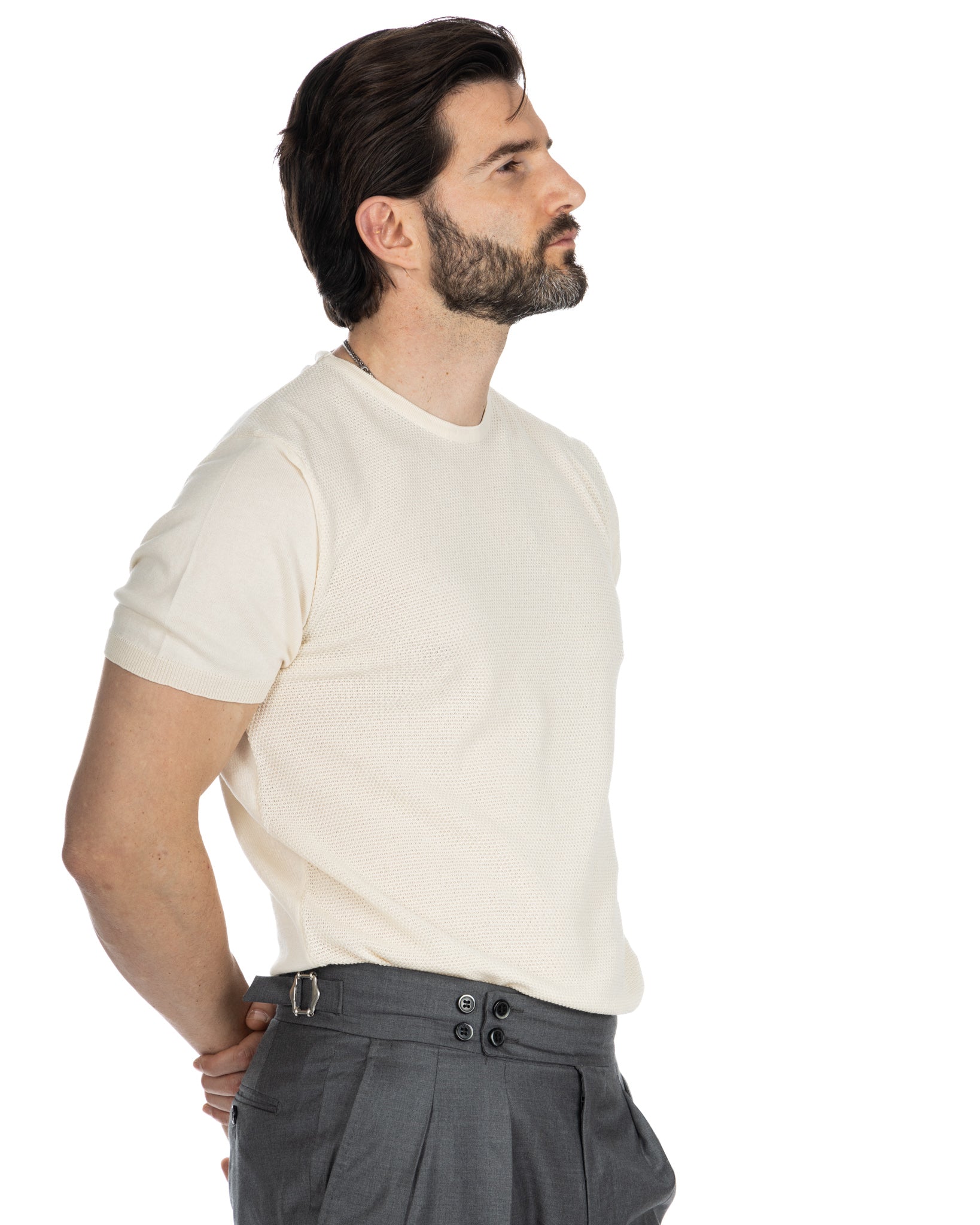 Lorenzo - cream t-shirt in jacquard knit