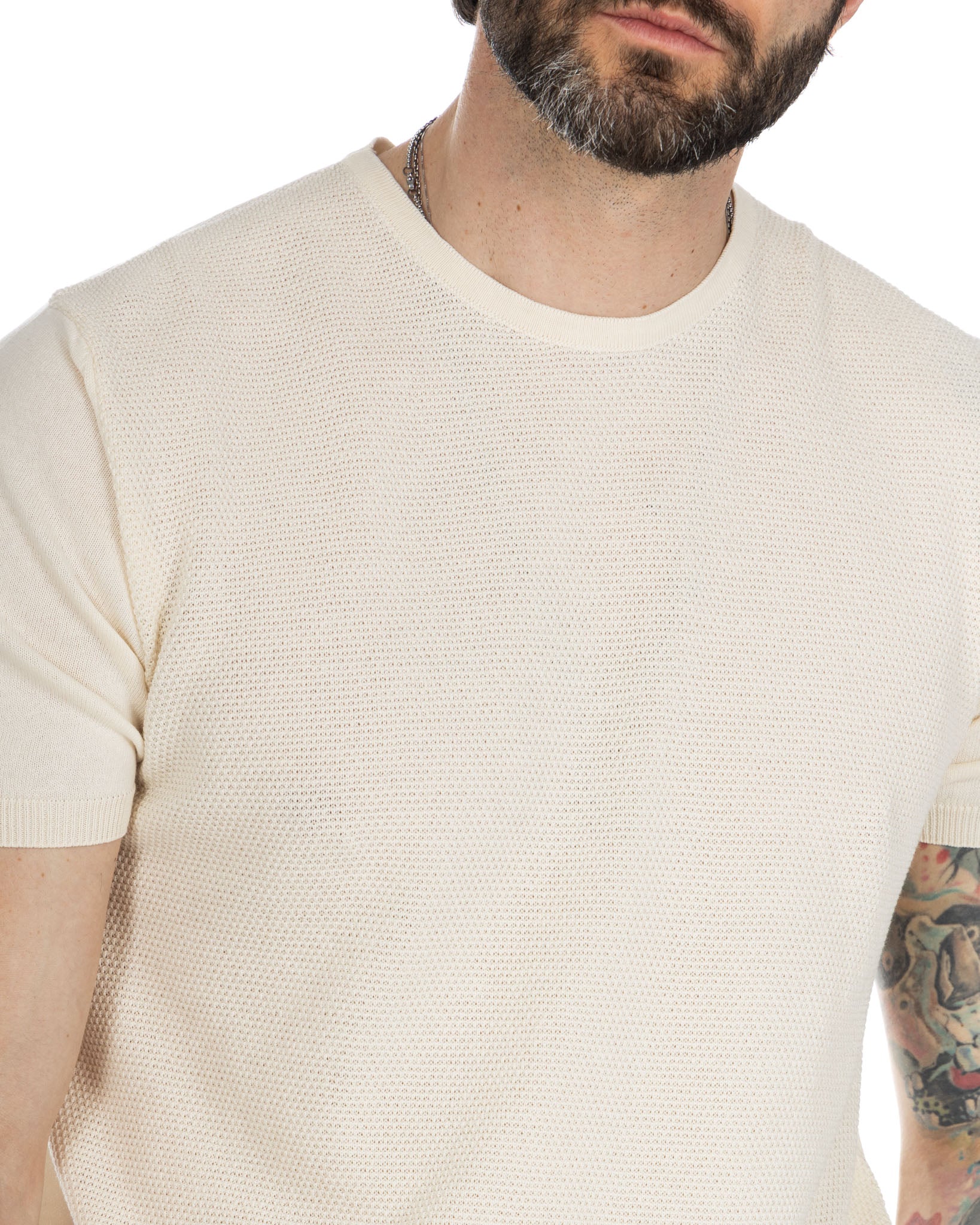 Lorenzo - cream t-shirt in jacquard knit