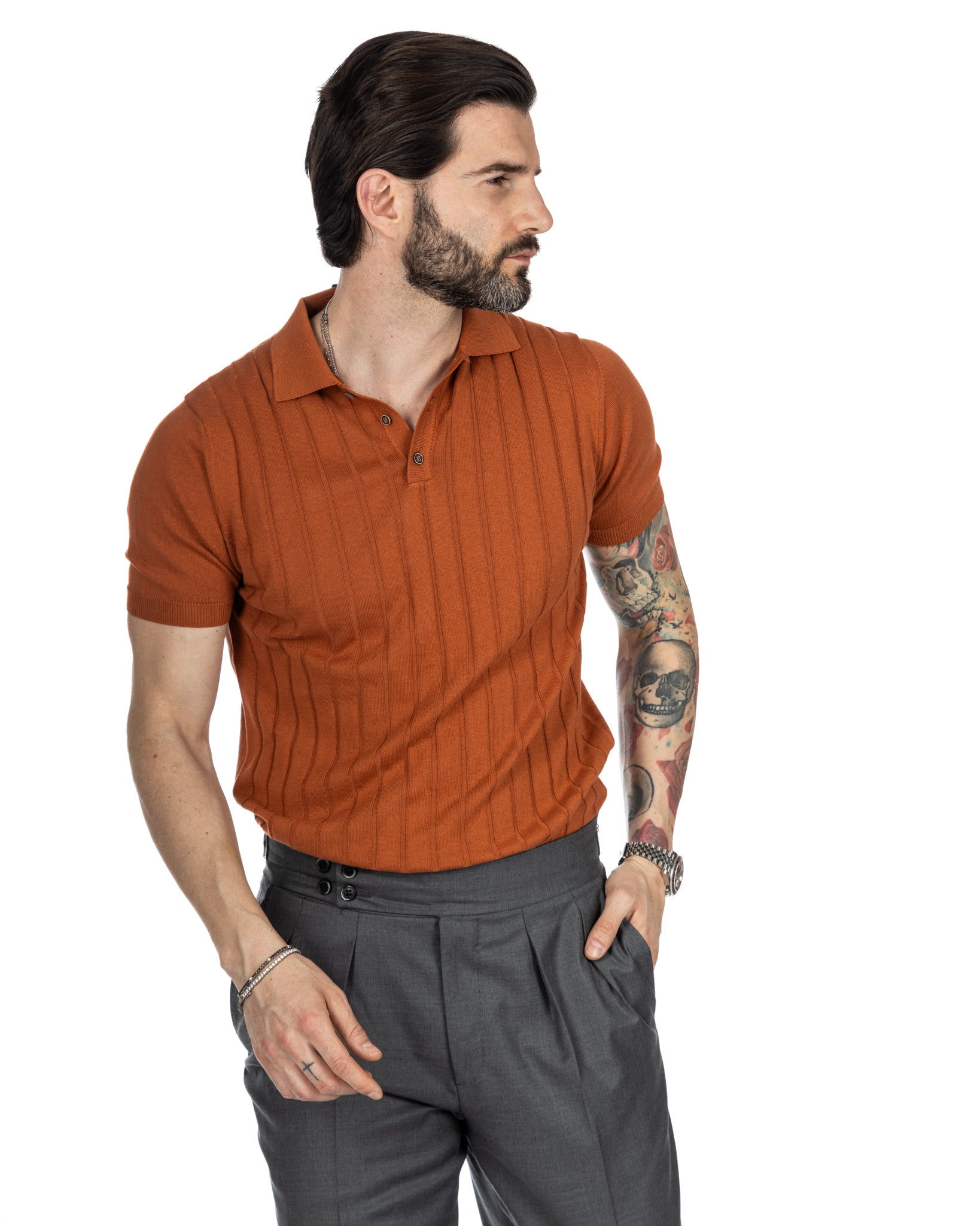 Rafael - polo ruggine a coste in maglia