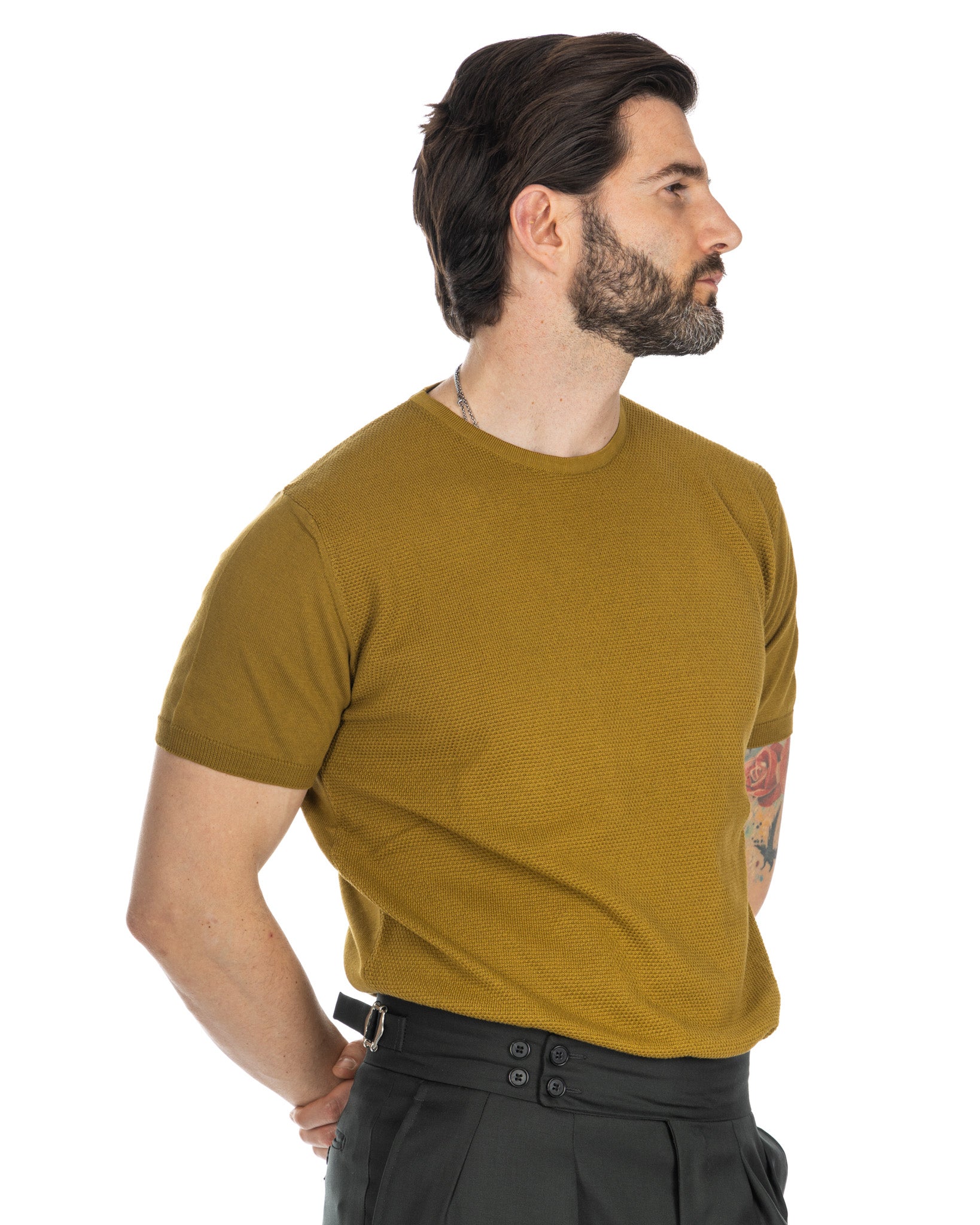 Lorenzo - camel jacquard knit t-shirt