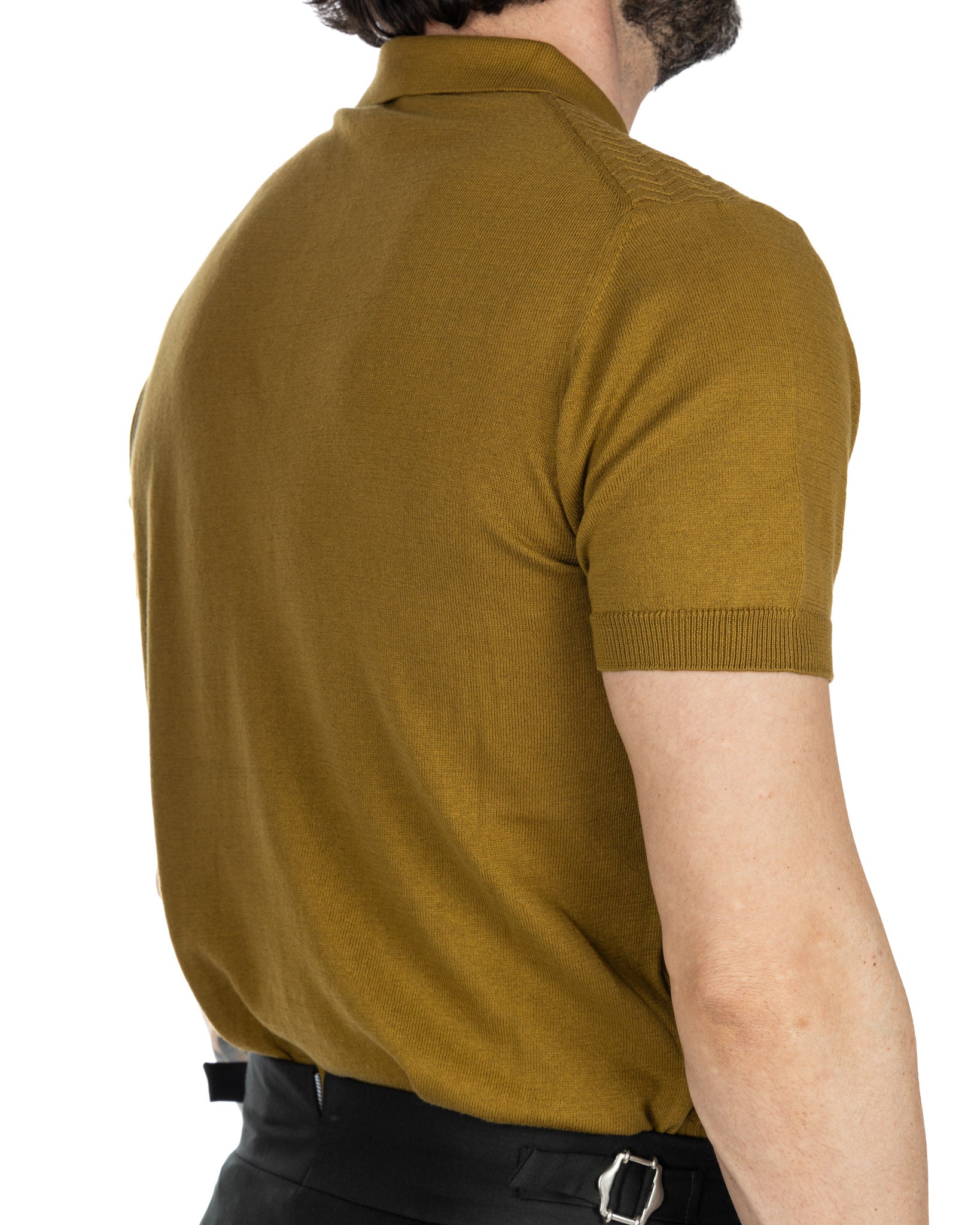 Stefanos - camel jacquard knitted polo shirt
