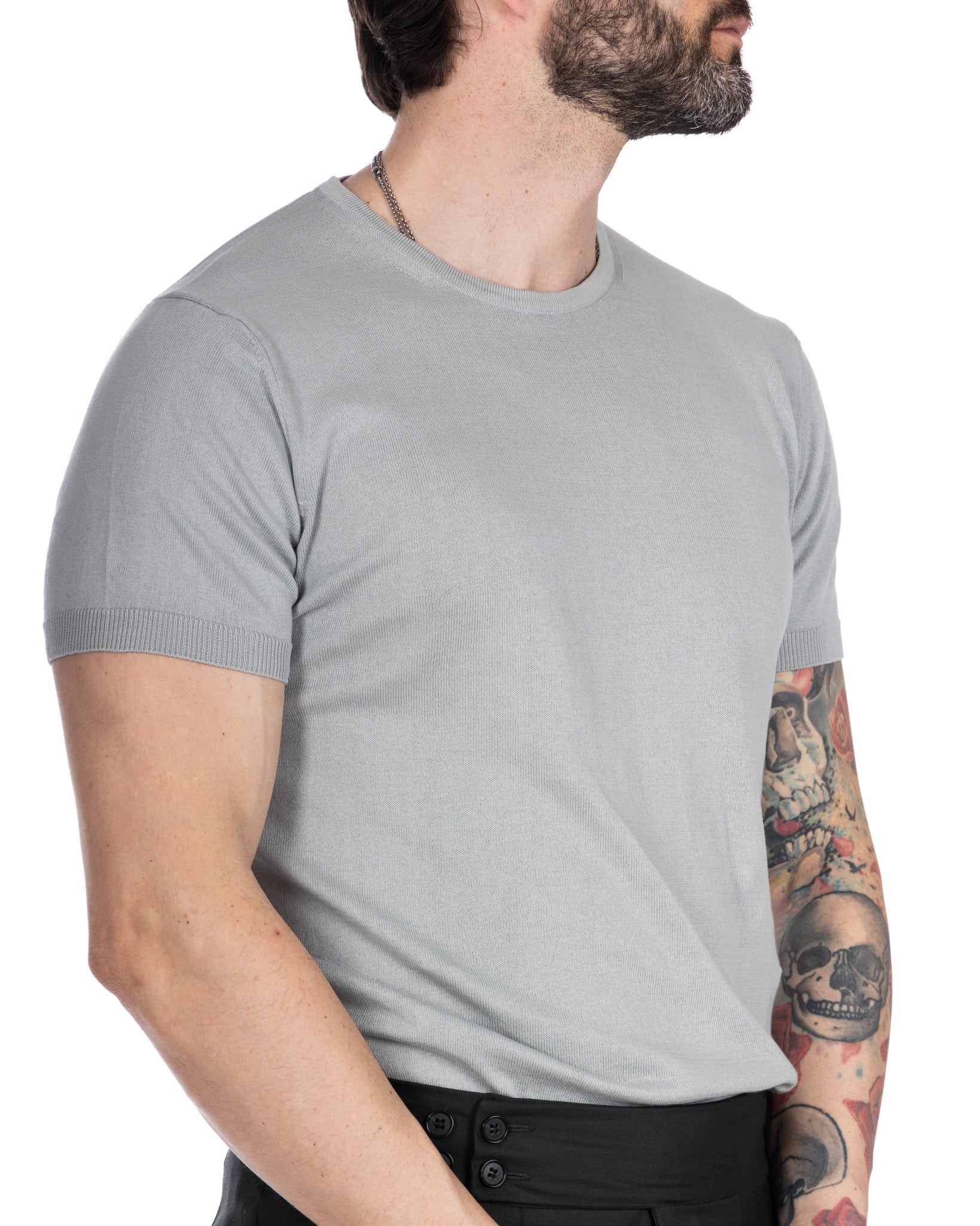 Jannik - t-shirt in maglia grigio chiaro