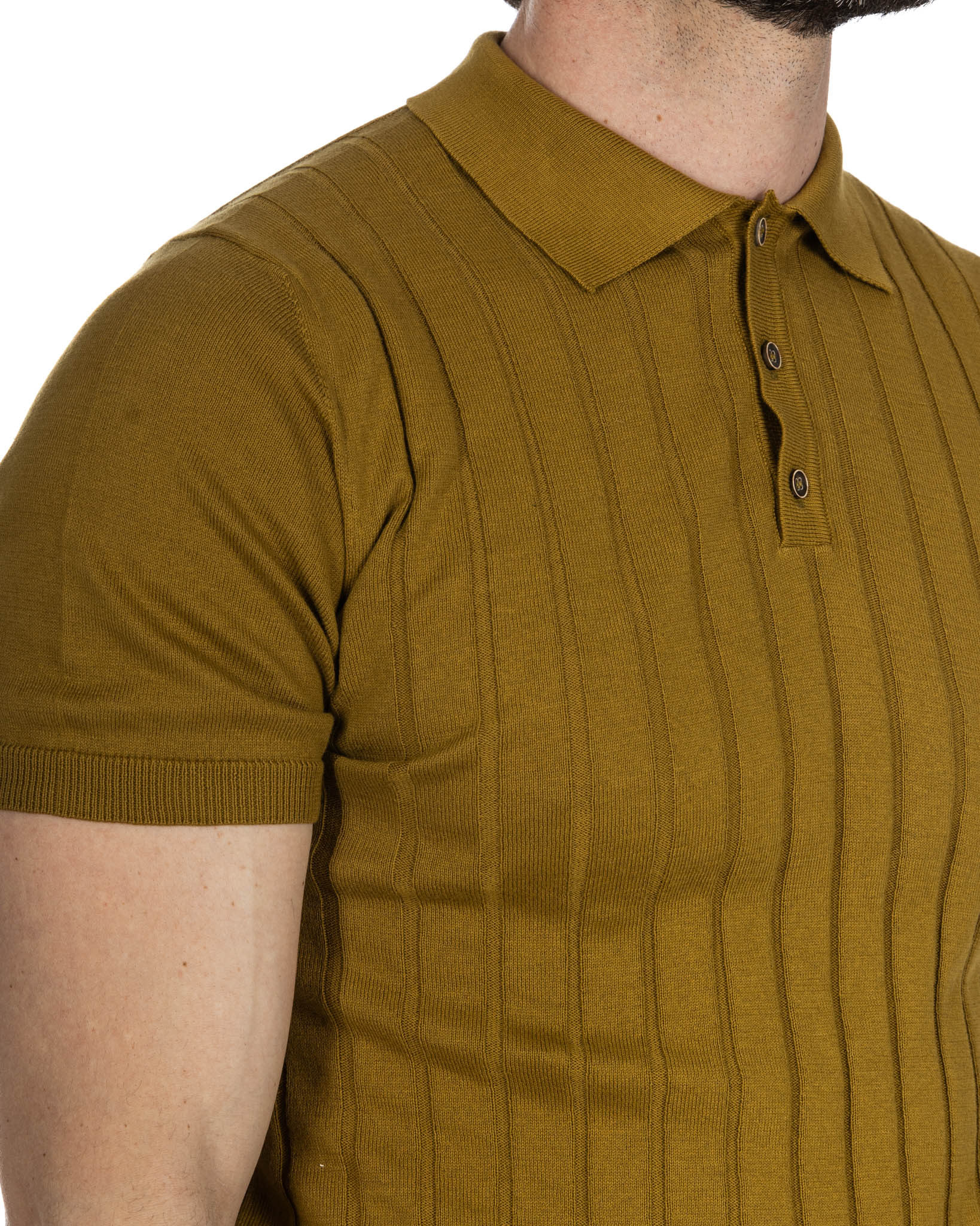 Rafael - camel ribbed knitted polo shirt