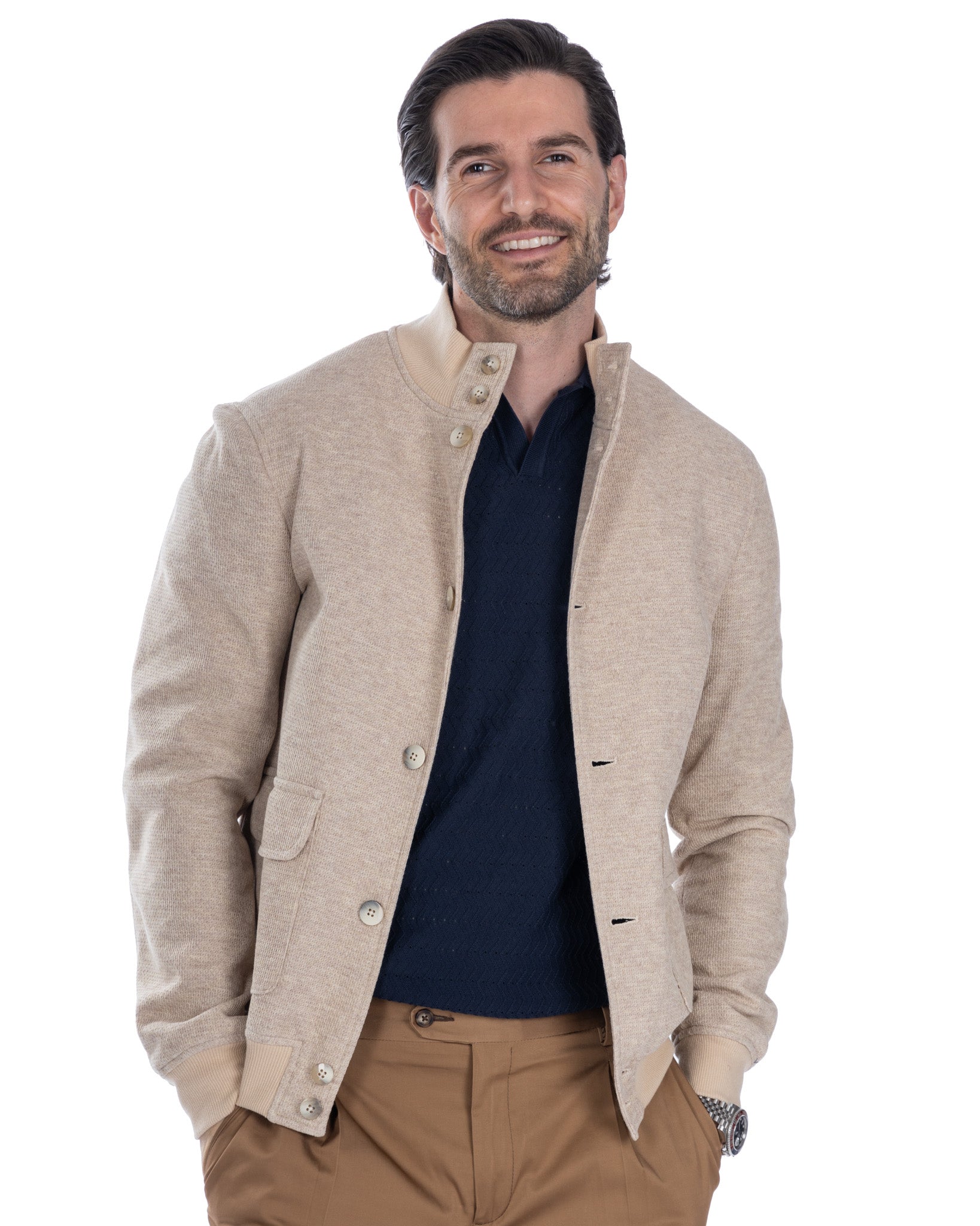 Trieste - beige cotton bomber jacket