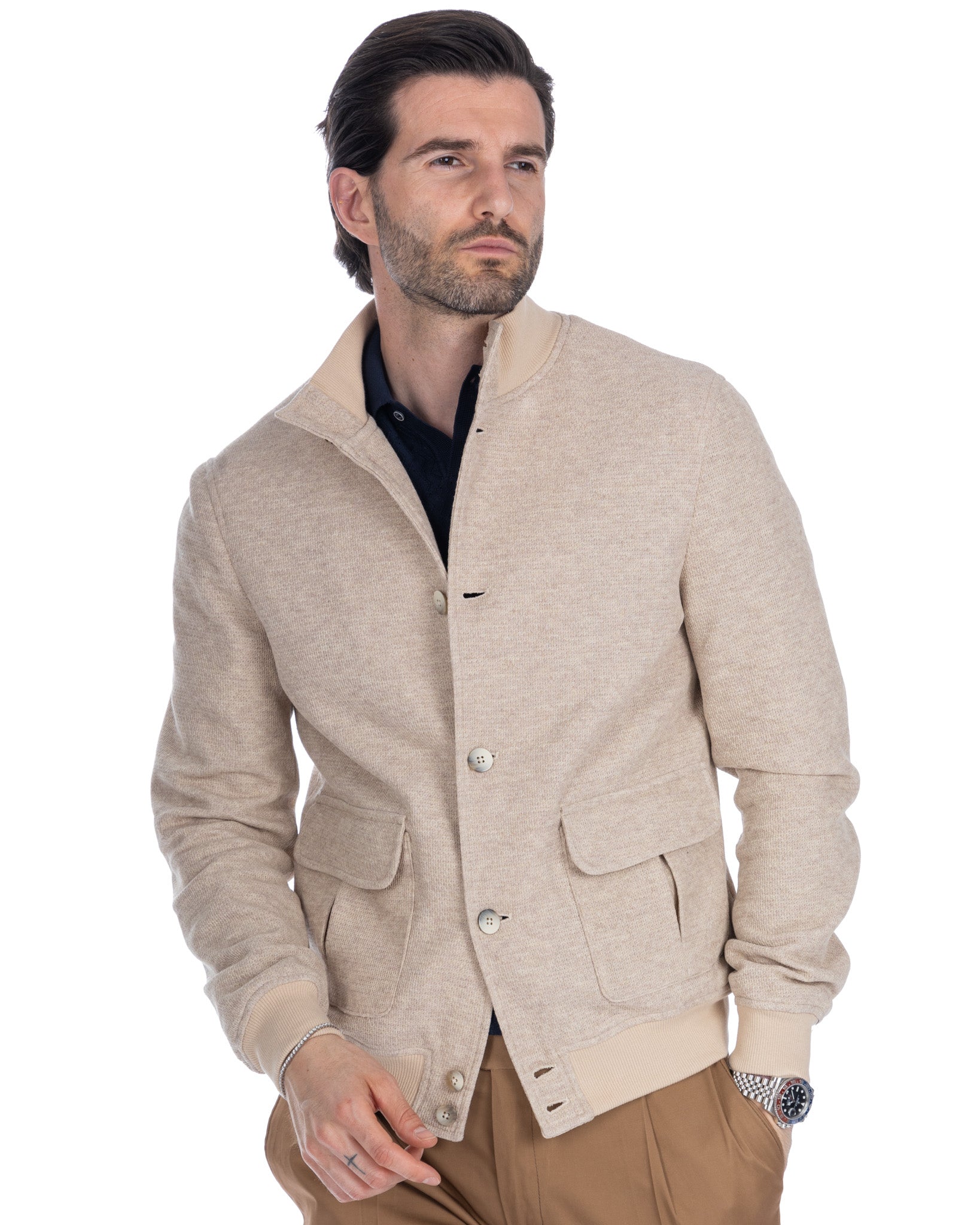Trieste - beige cotton bomber jacket