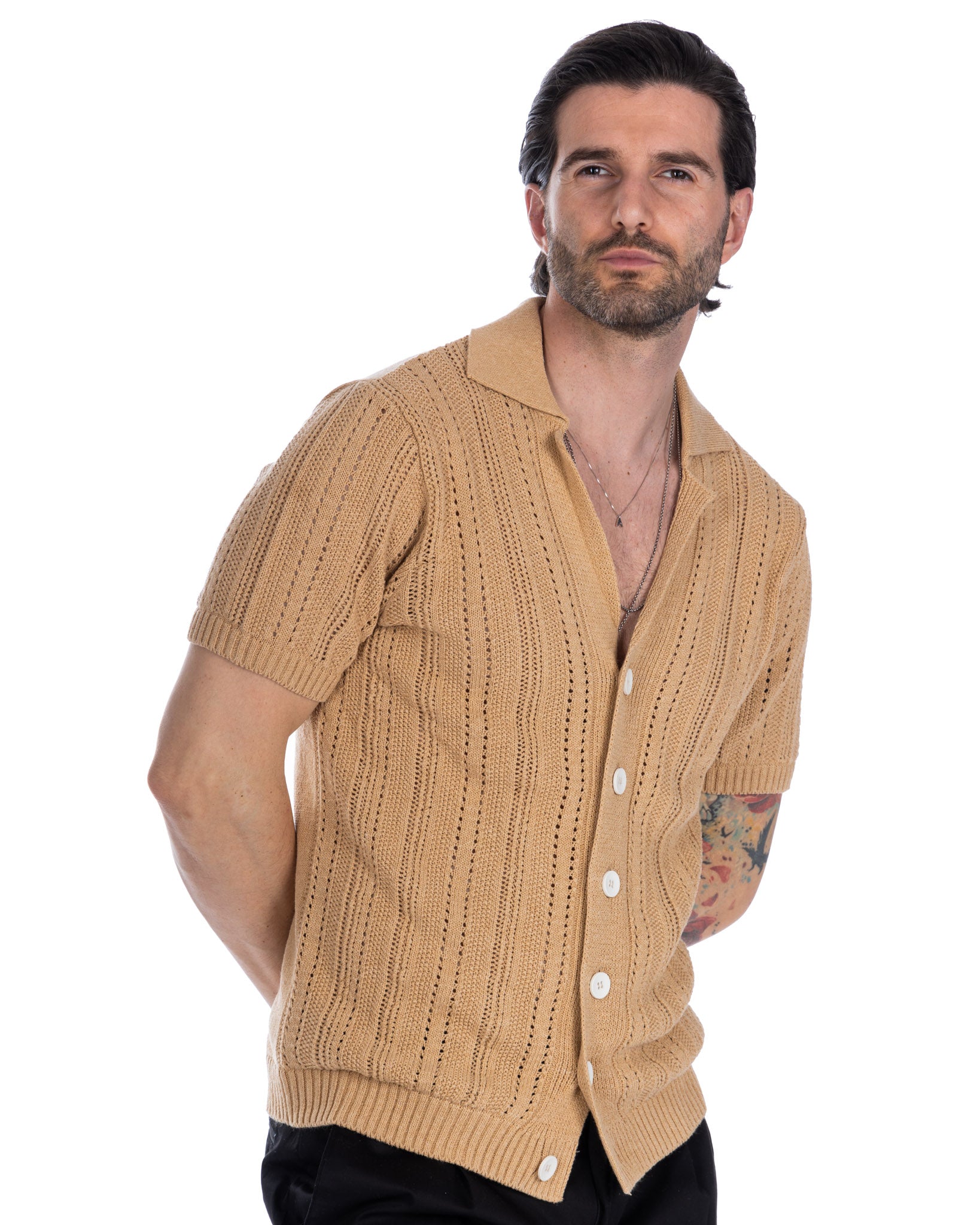 Novak - camicia beige in maglia