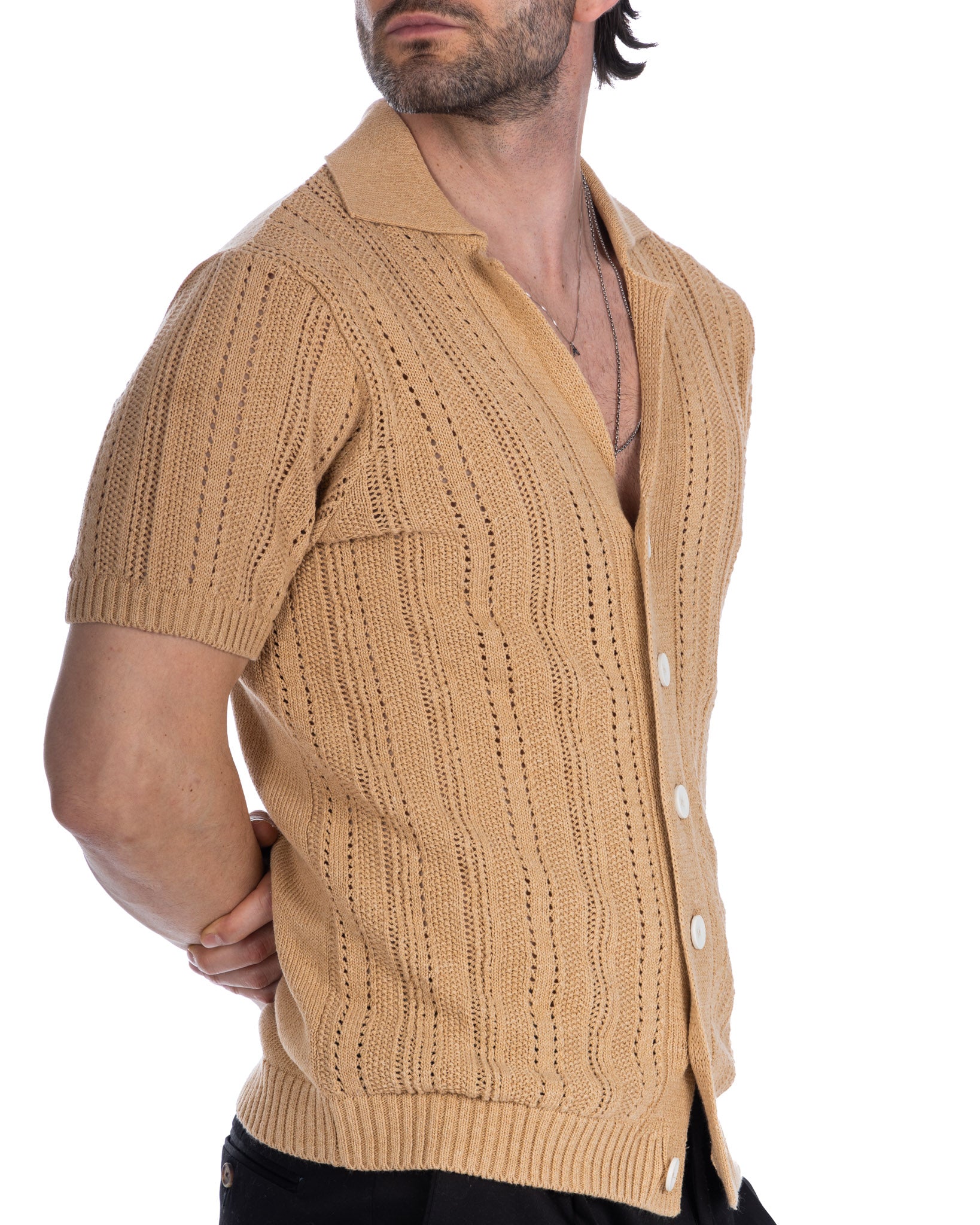 Novak - camicia beige in maglia