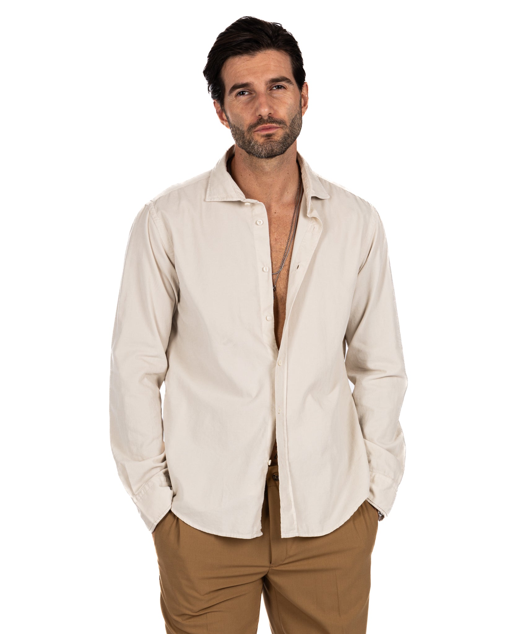 Vega - chemise en velours rayé beige
