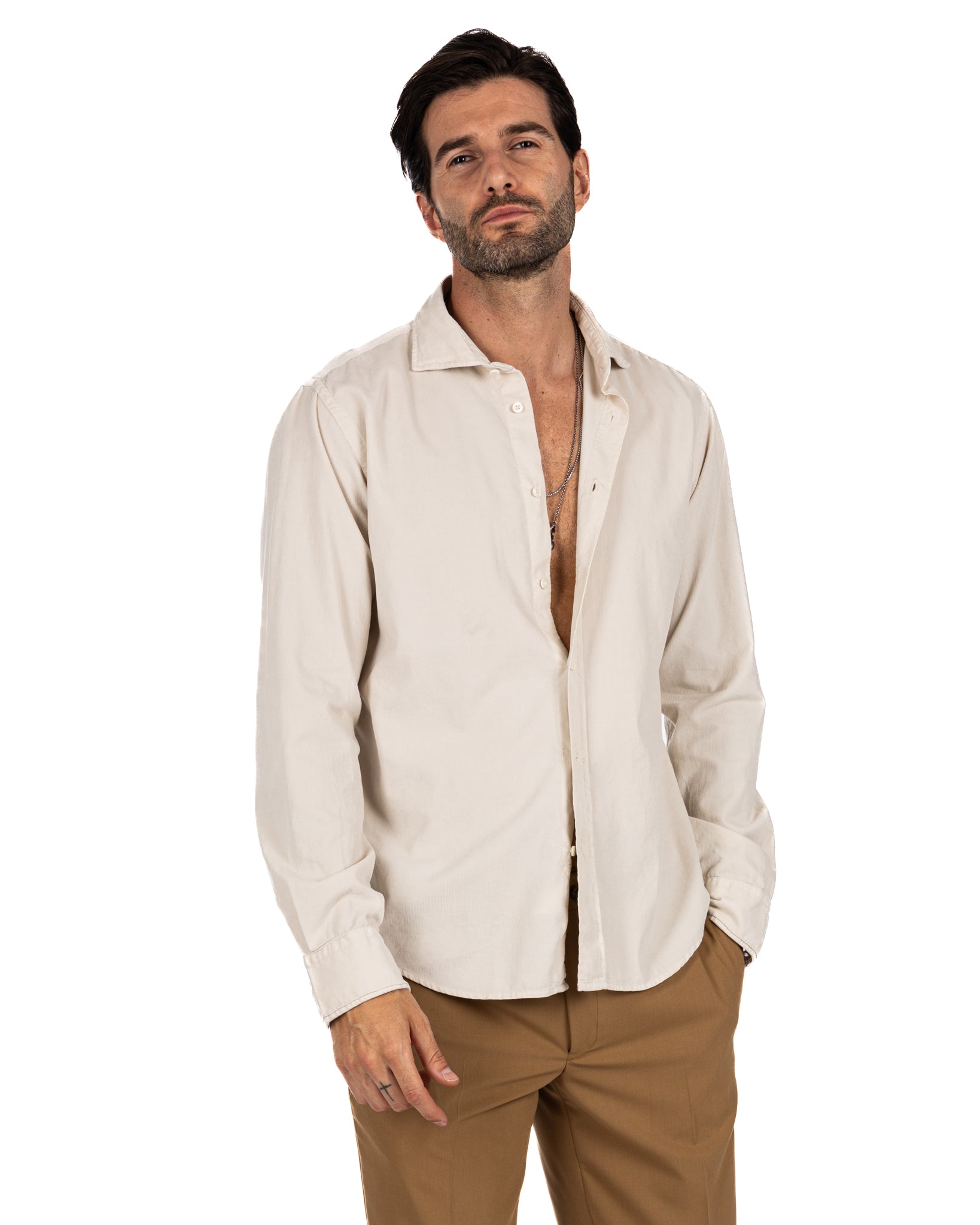 Vega - chemise en velours rayé beige