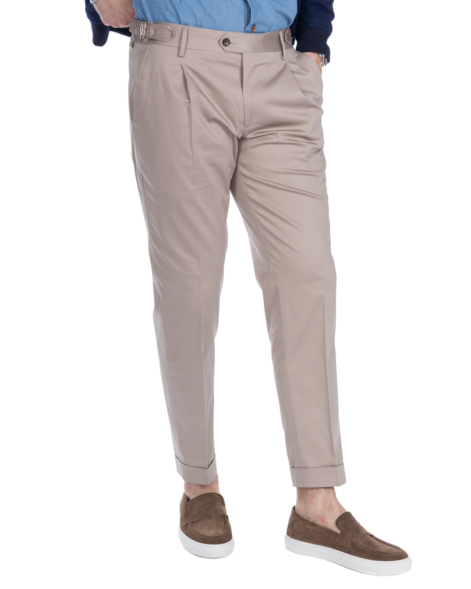 James - pantalon beige avec boucles