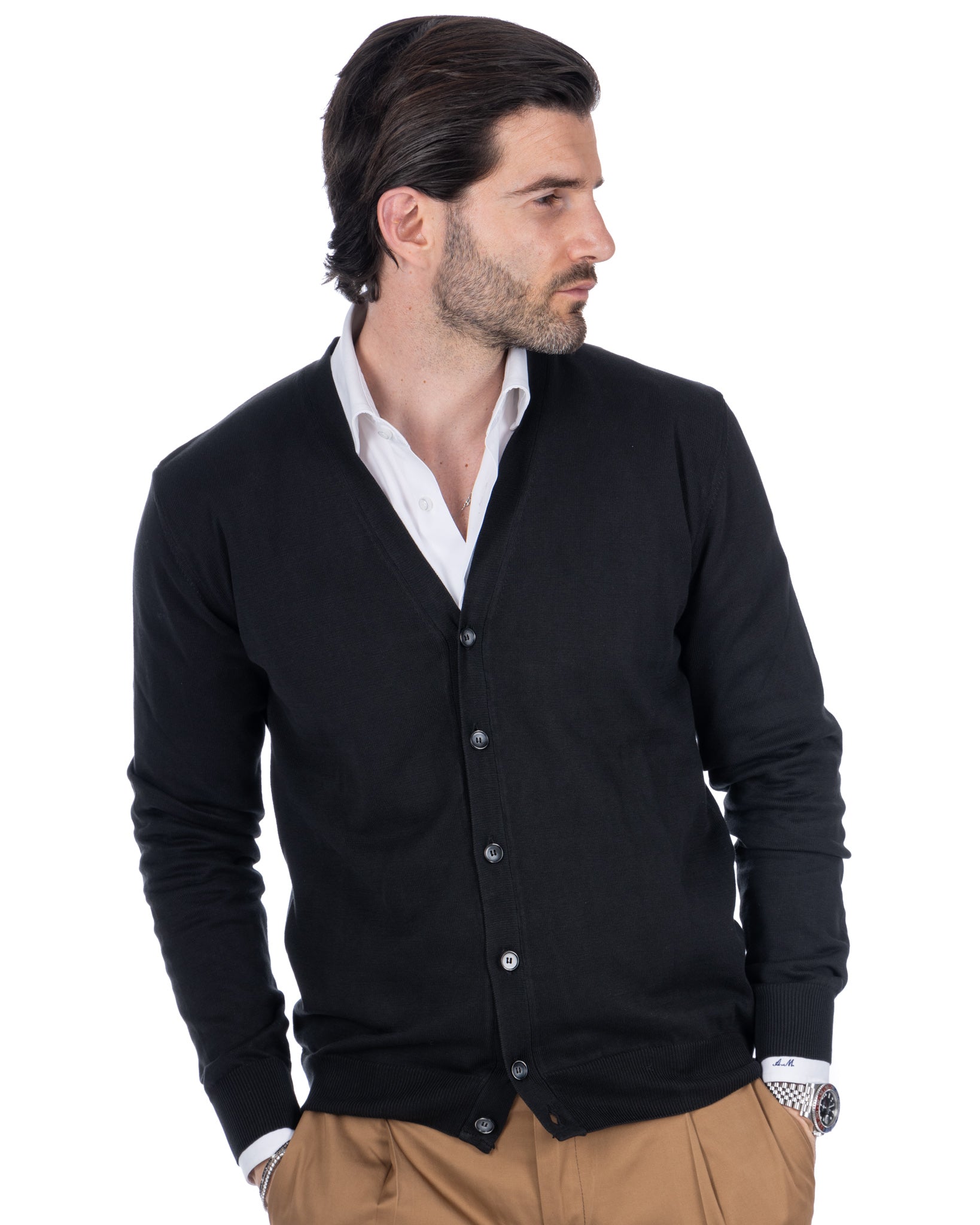 Alex - black cotton cardigan