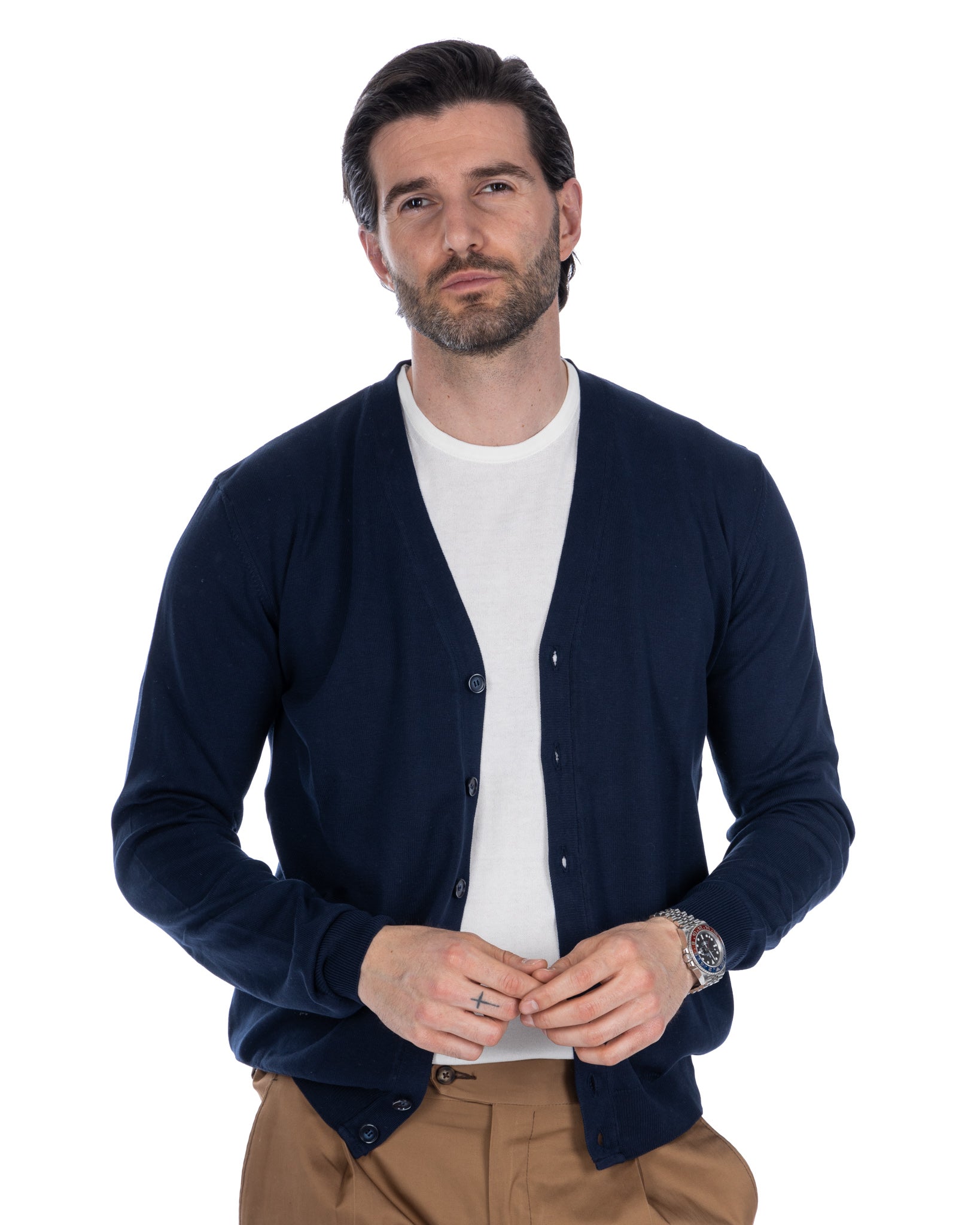 Alex - cardigan en coton bleu