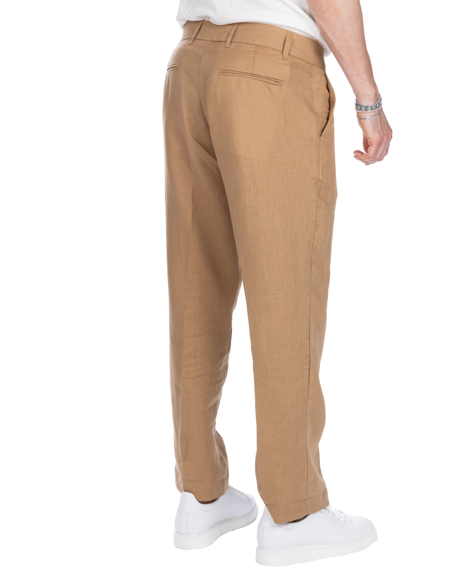 Lucas - camel wide trousers in pure linen