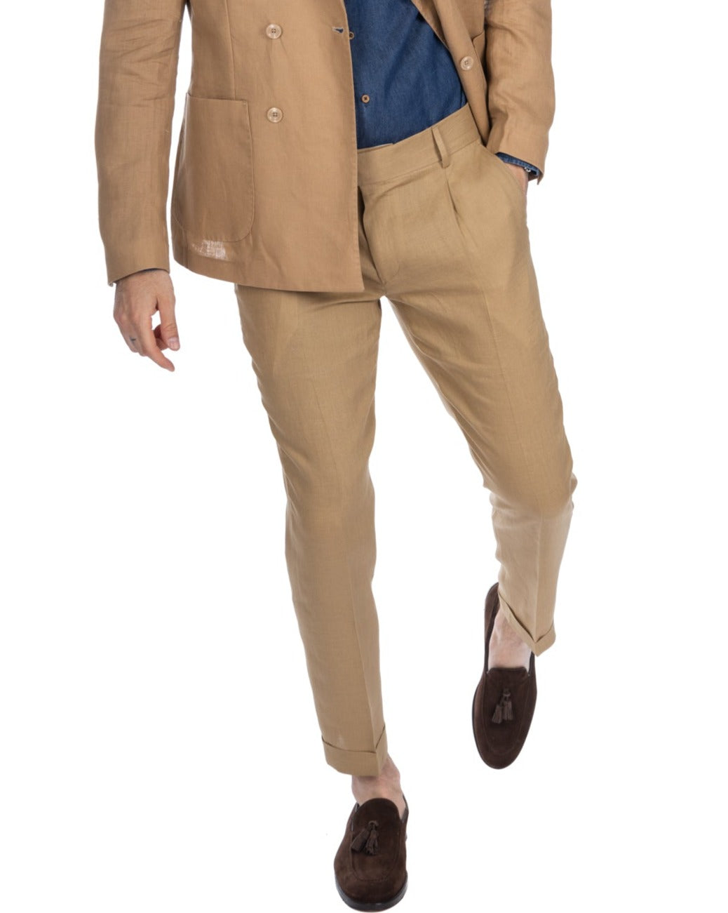 Sorso - camel high-waisted trousers in pure linen