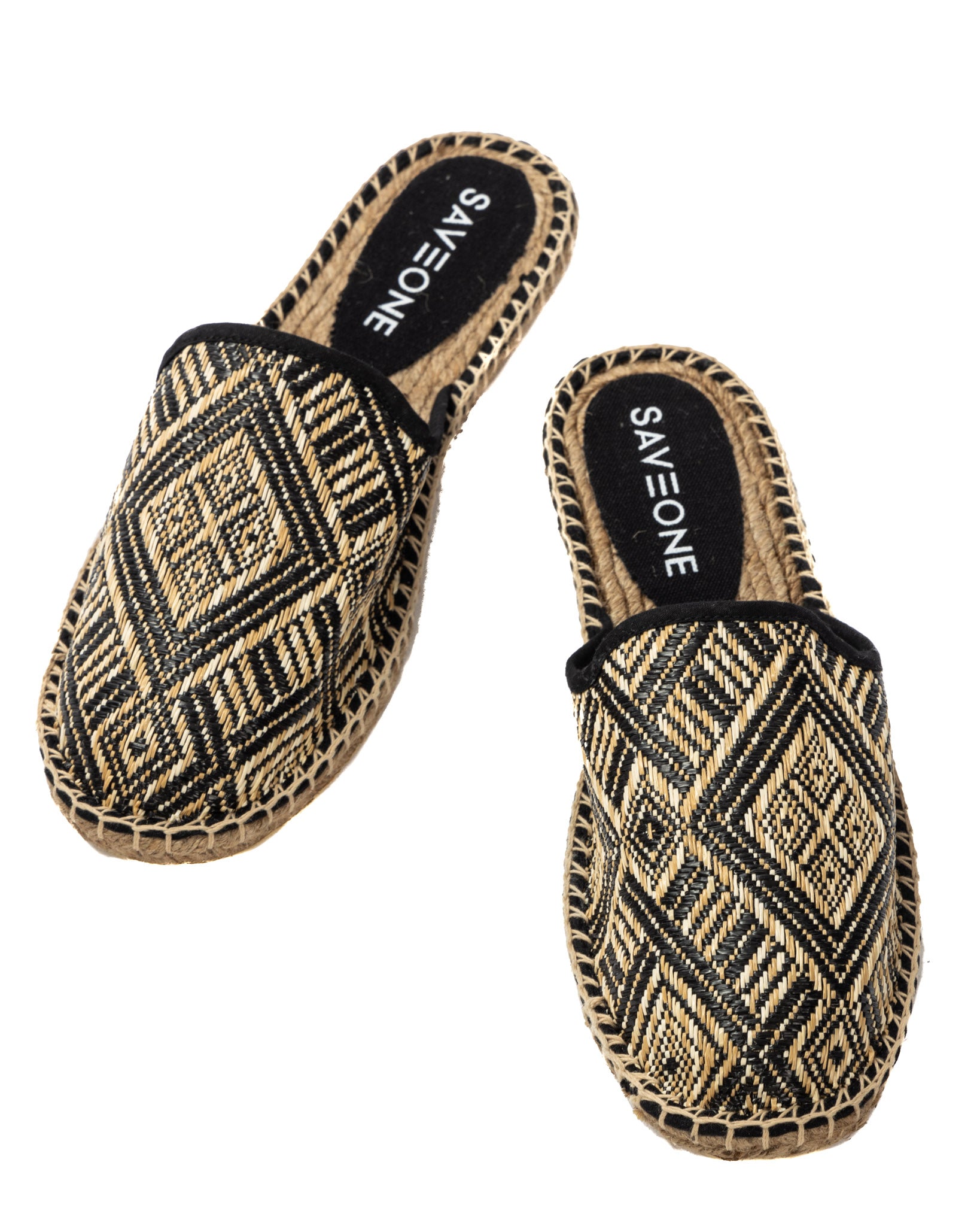 Portofino - mules de esparto étnicas negras