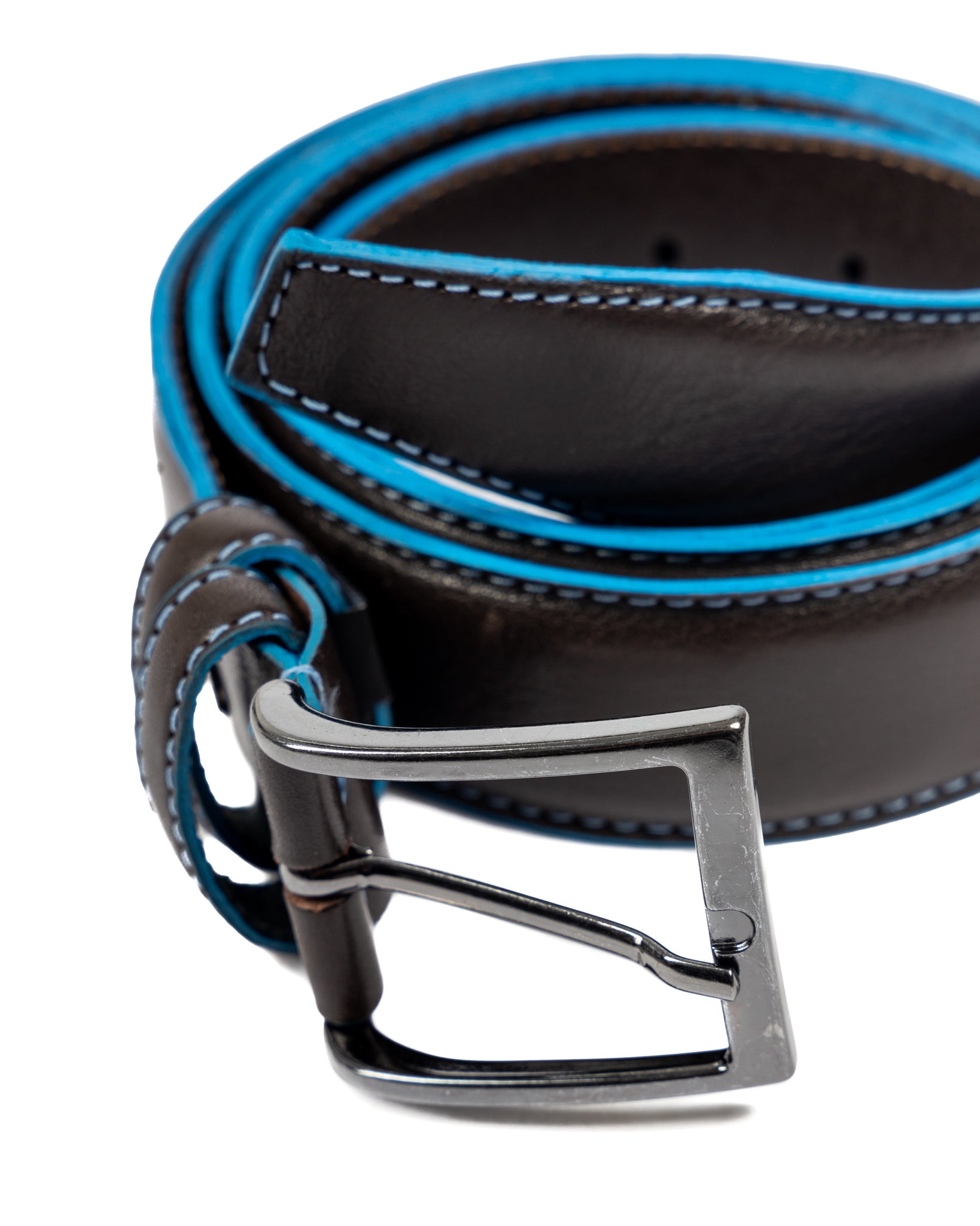 Pienza - ceinture en cuir marron foncé avec surpiqûres contrastées