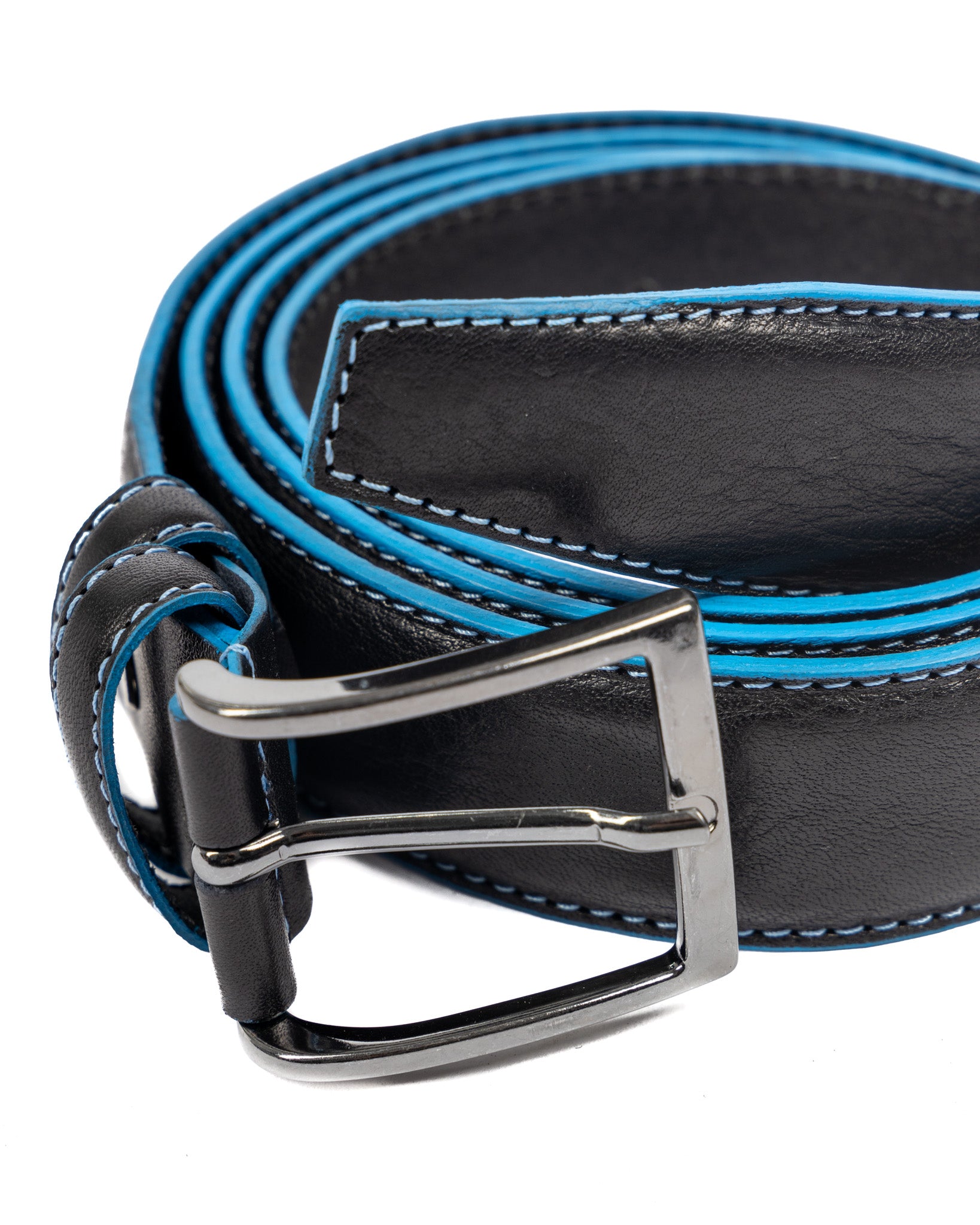 Pienza - black leather belt with contrasting stitching