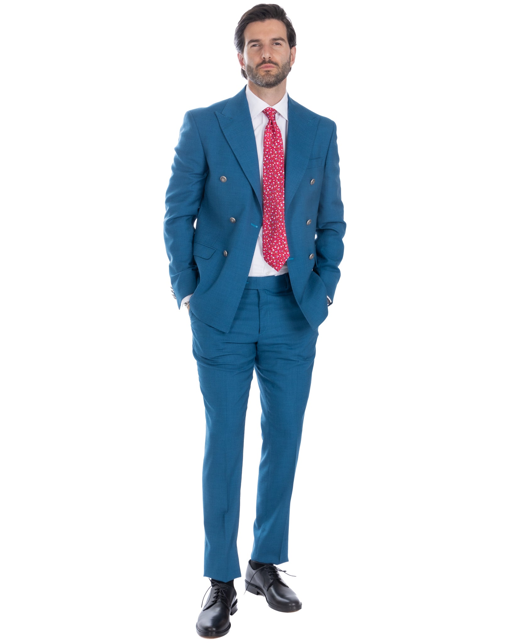 Thun - teal melange double-breasted suit
