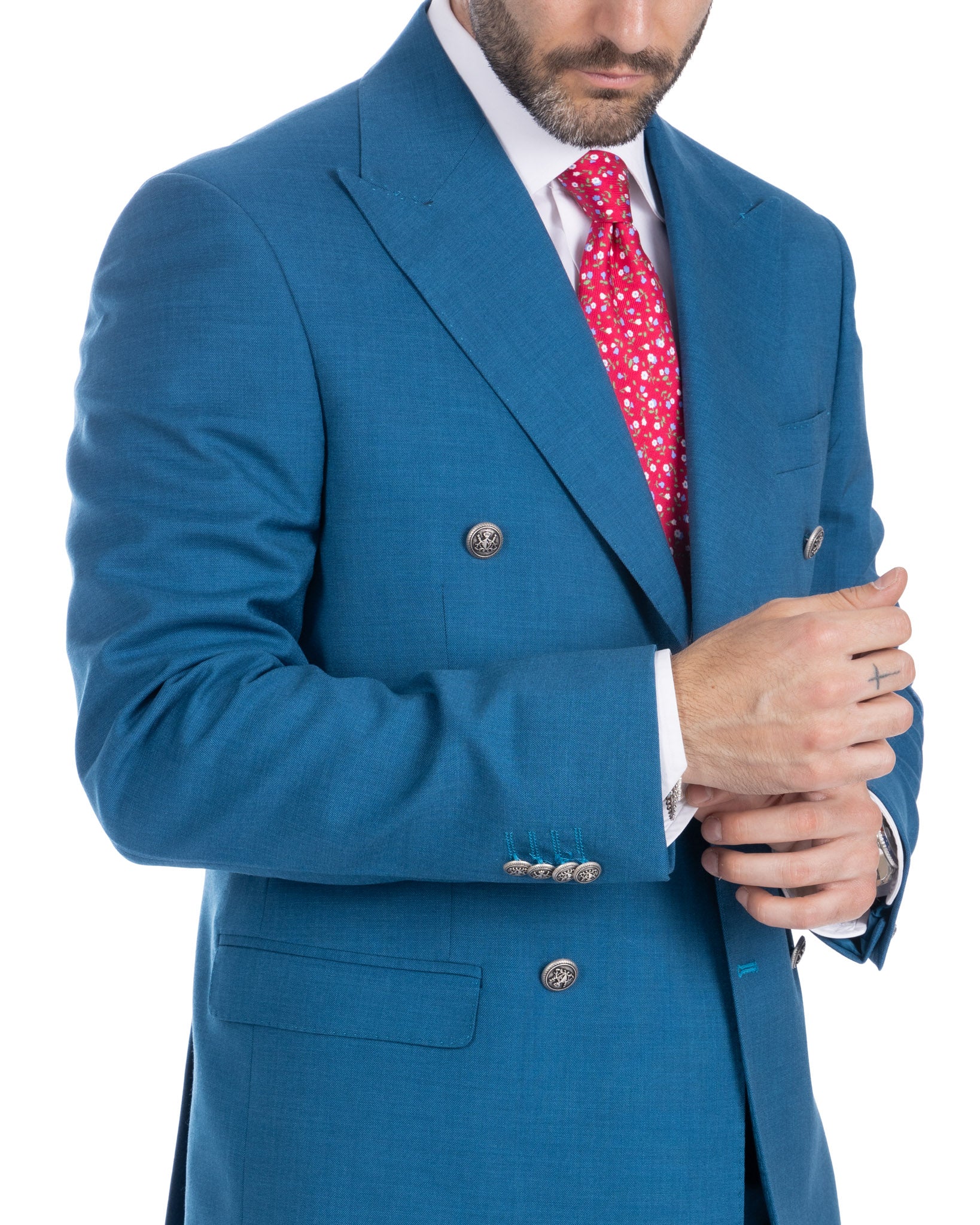 Thun - teal melange double-breasted suit