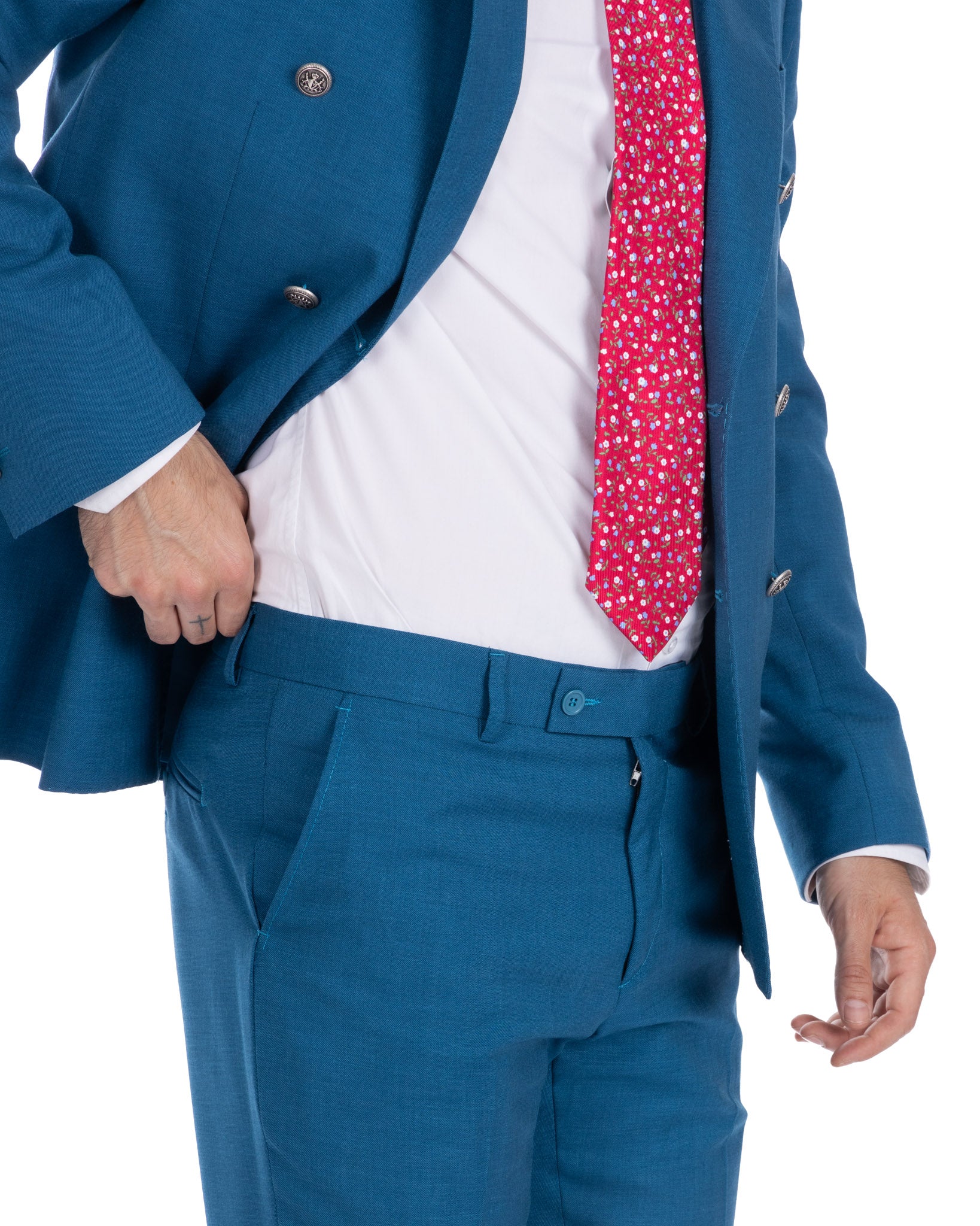 Thun - teal melange double-breasted suit