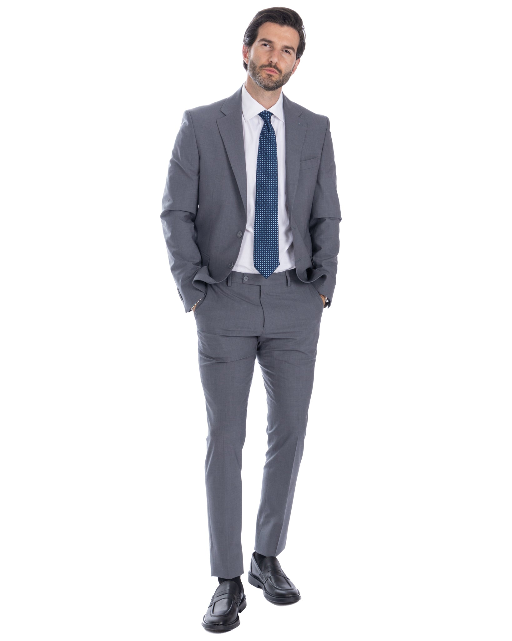 New york - costume droit en laine gris