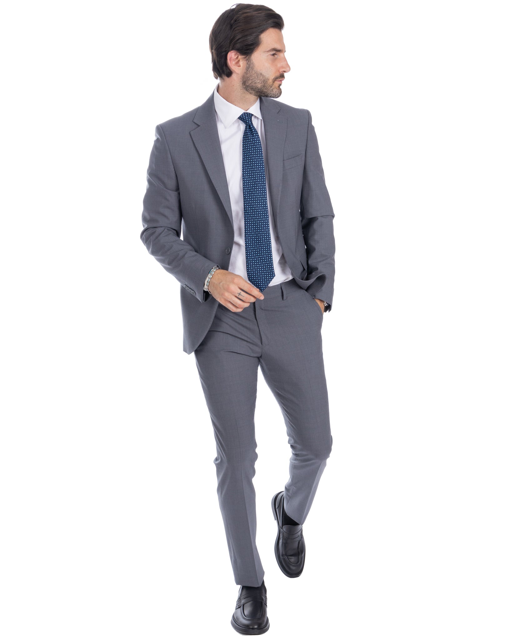 New york - costume droit en laine gris