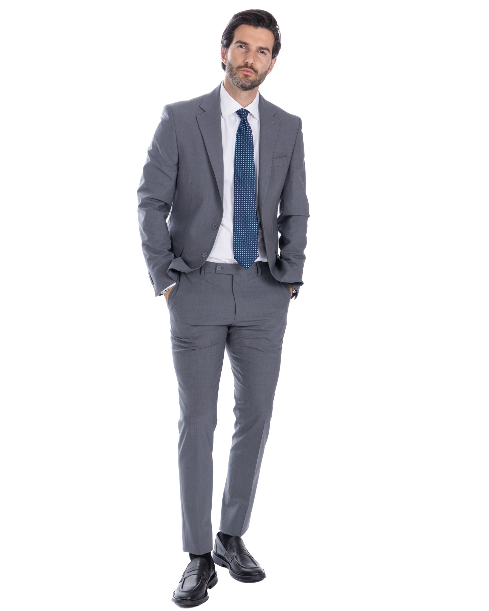 New york - costume droit en laine gris