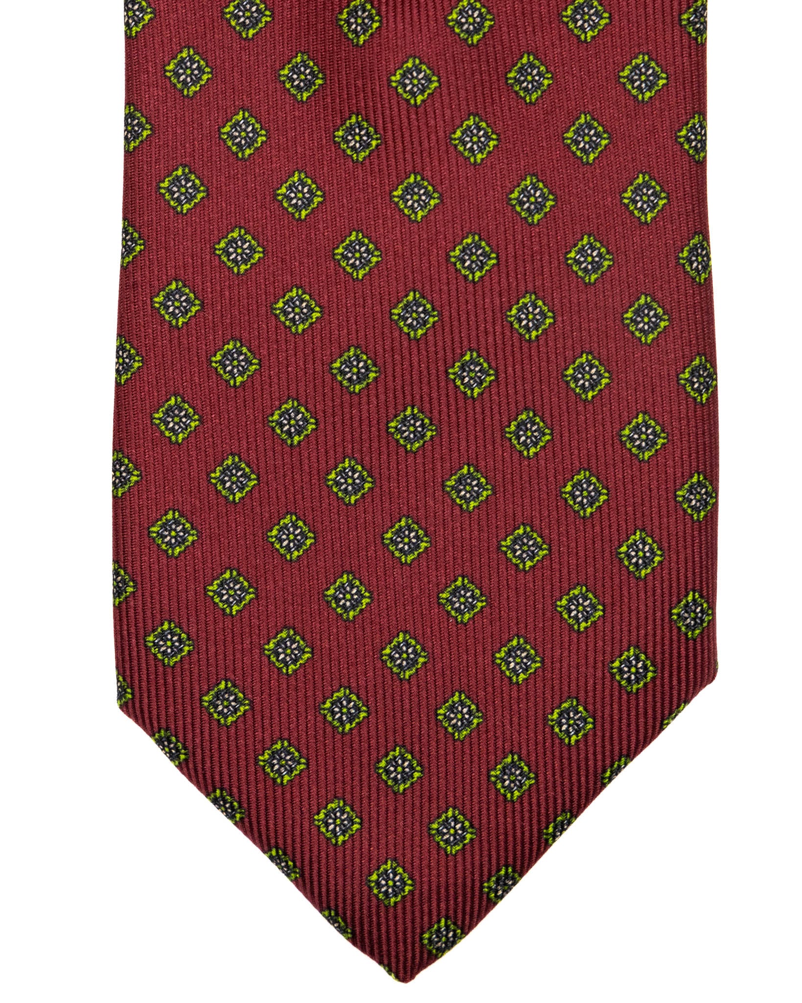 Cravatta - in seta twill bordeaux a fantasia quadri verdi