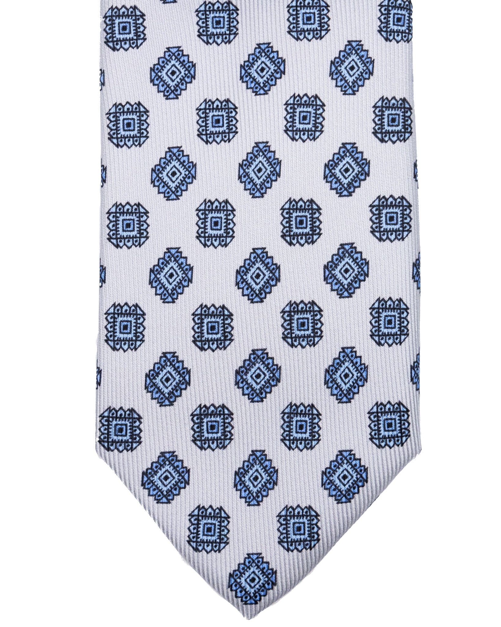 Cravatta - in seta twill grigio chiaro a fantasia quadri