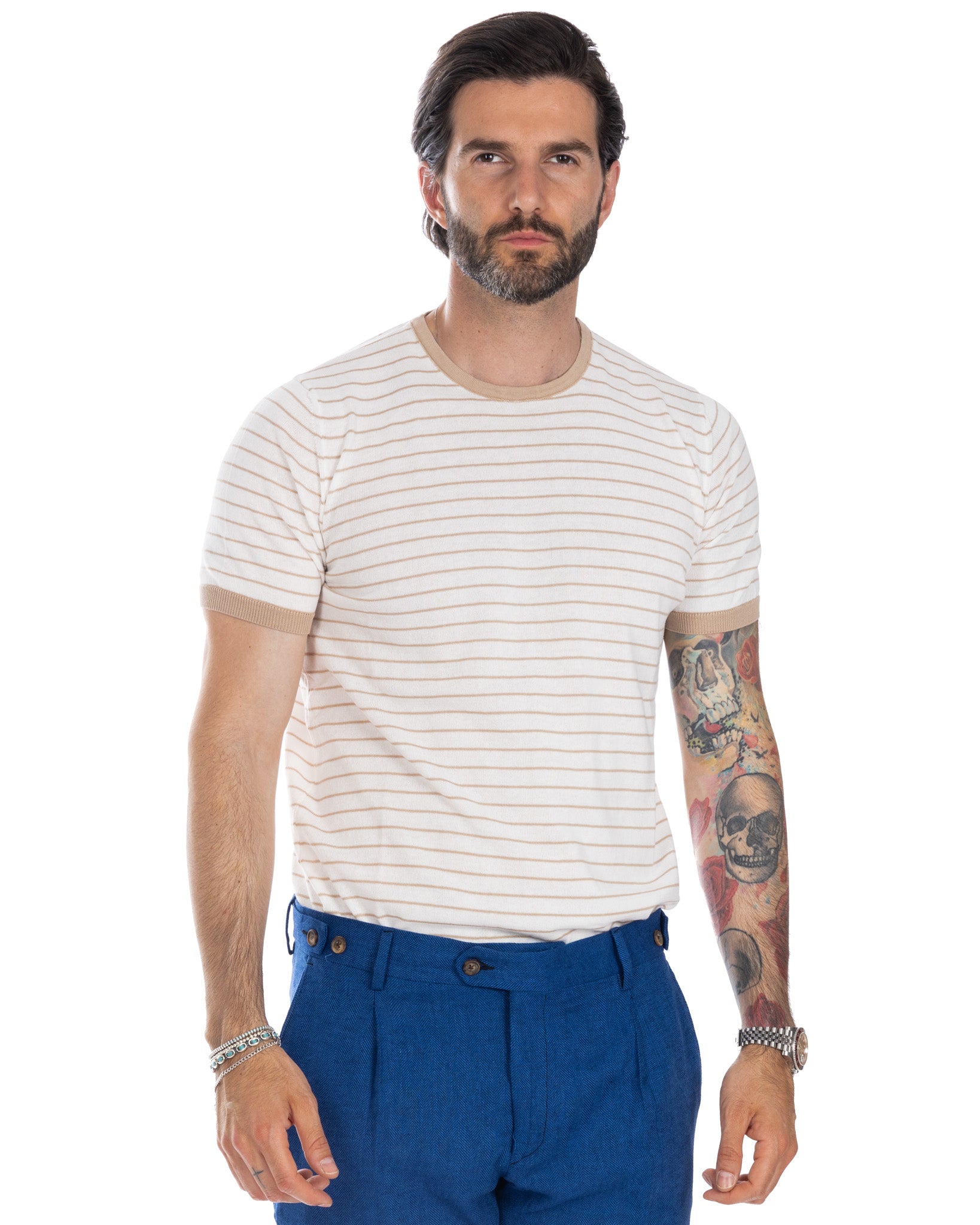 Corrado - beige striped knitted t-shirt