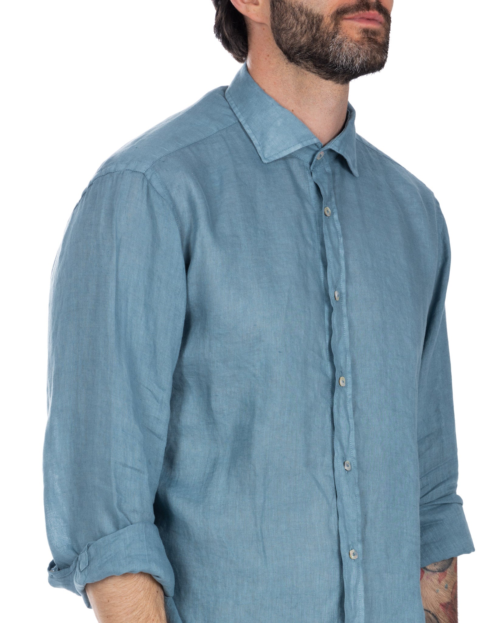 Montecarlo - camicia in puro lino ottanio
