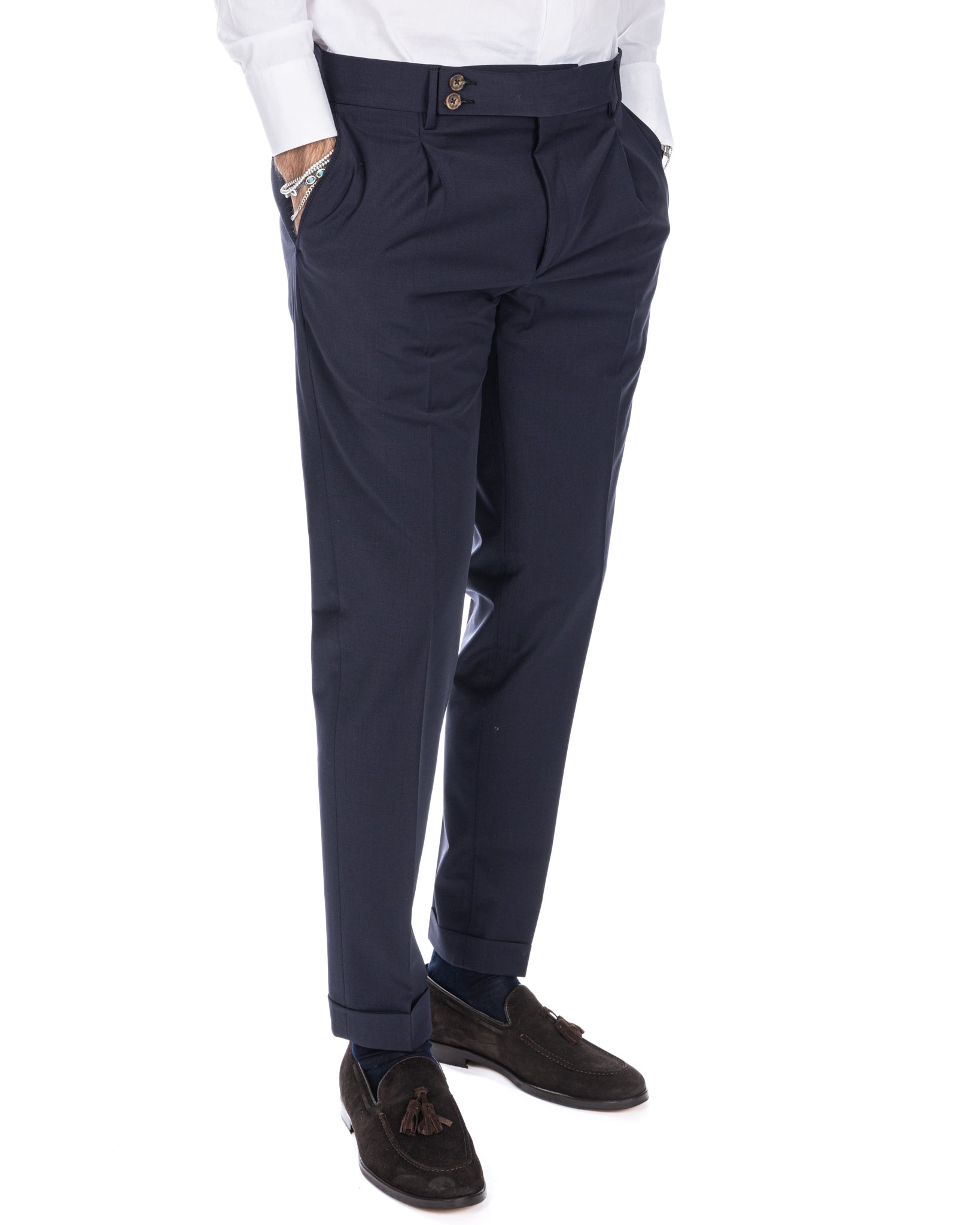 Queens - blue wool trousers