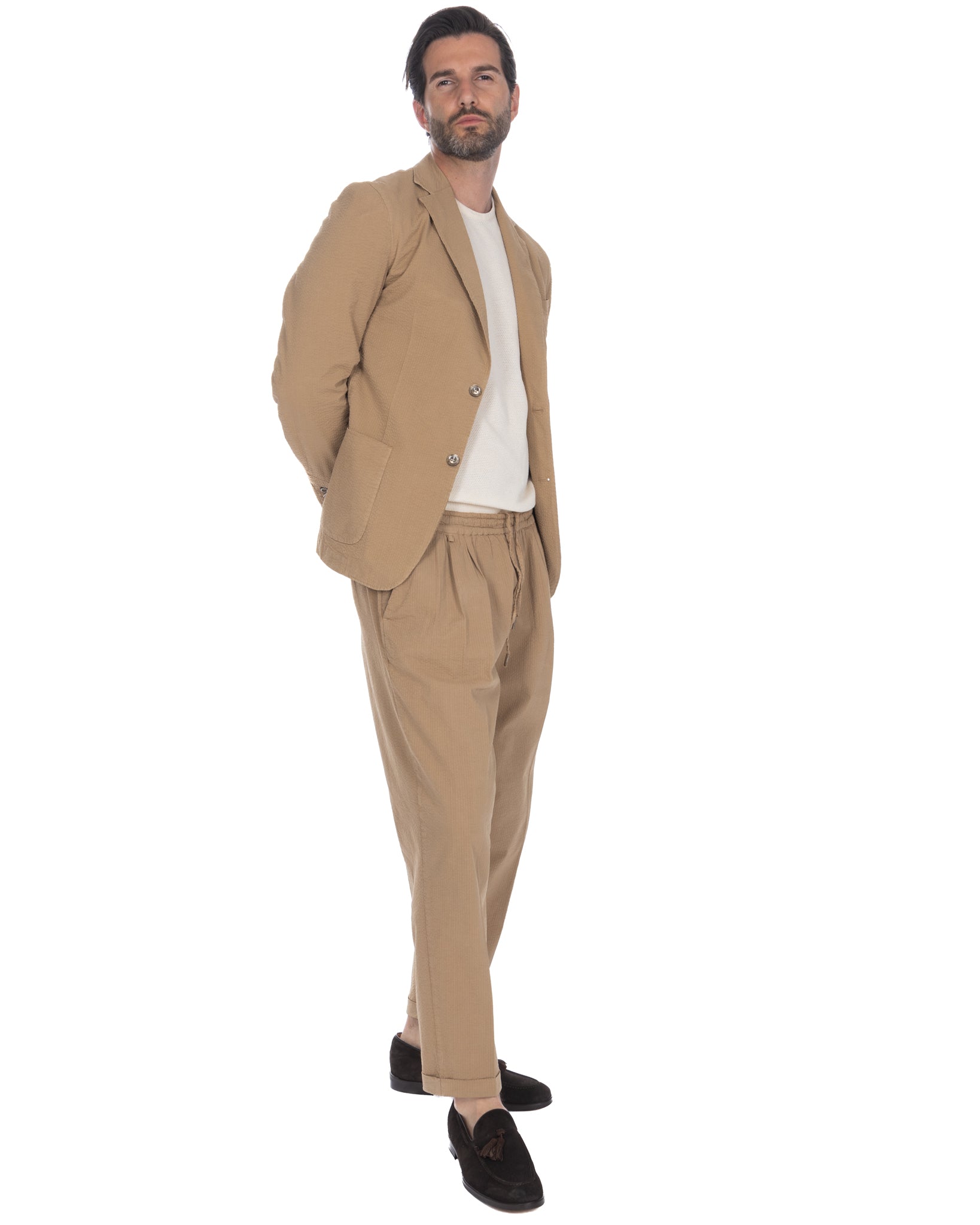 Liam - camel embossed trousers