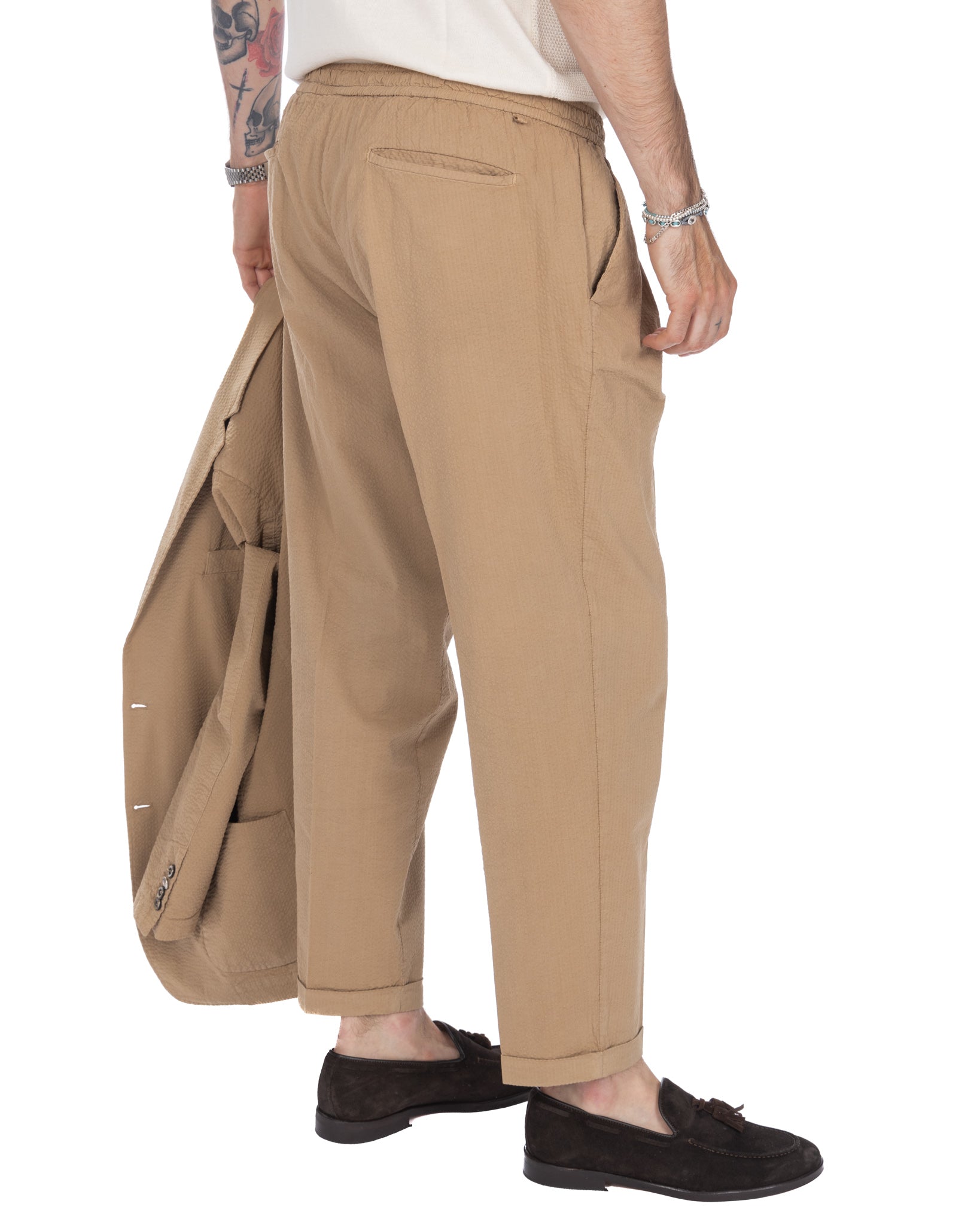 Liam - camel embossed trousers