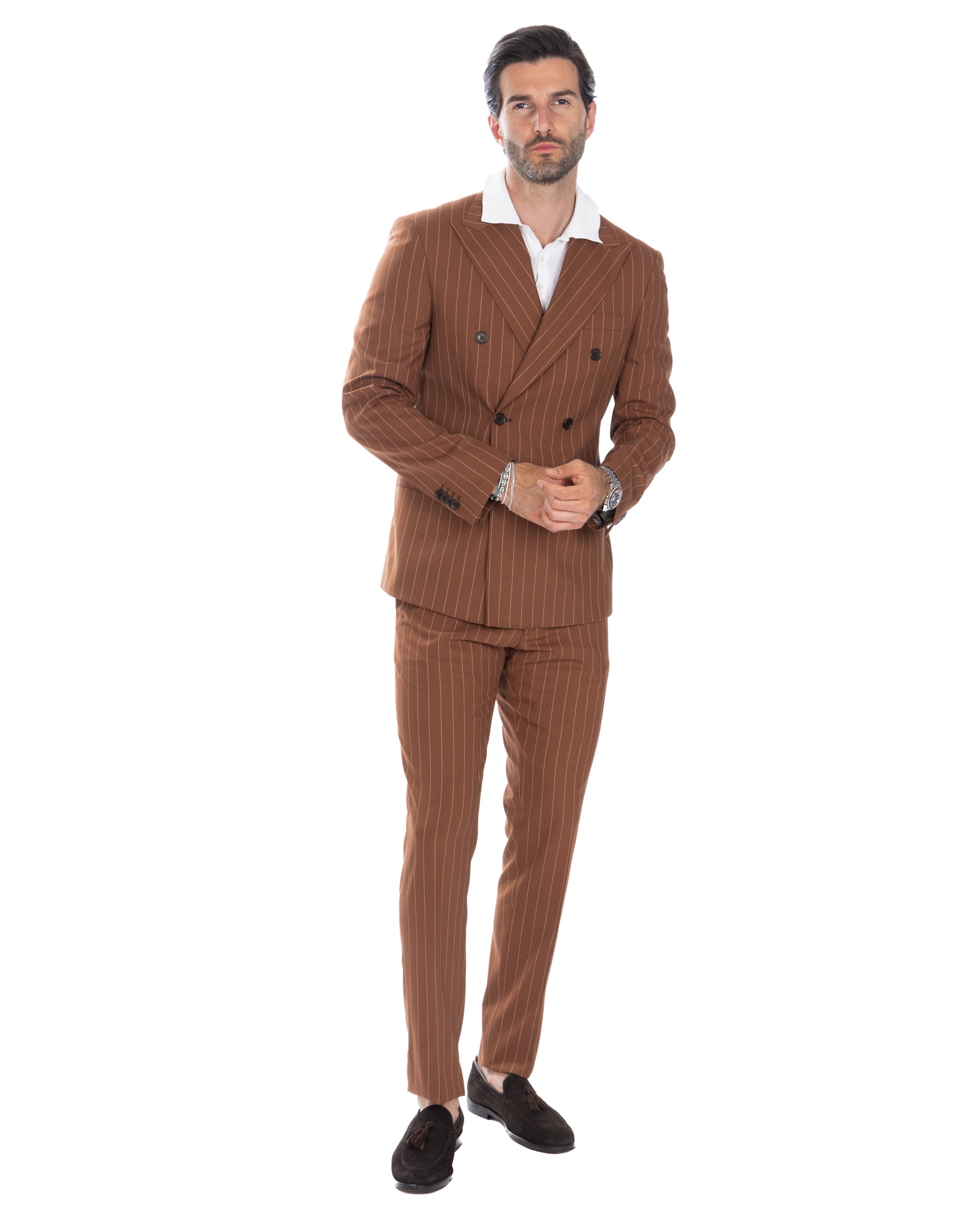 Vienna - brown striped double-breasted suit