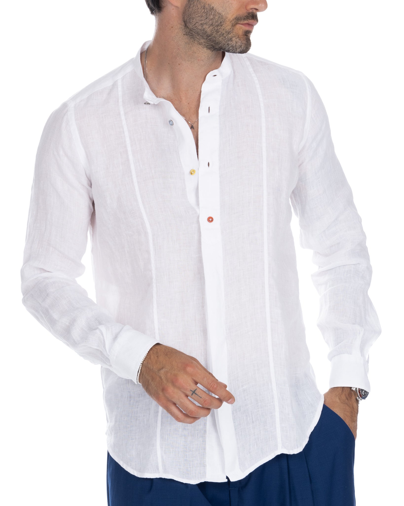 Cannes - henley shirt in pure white linen