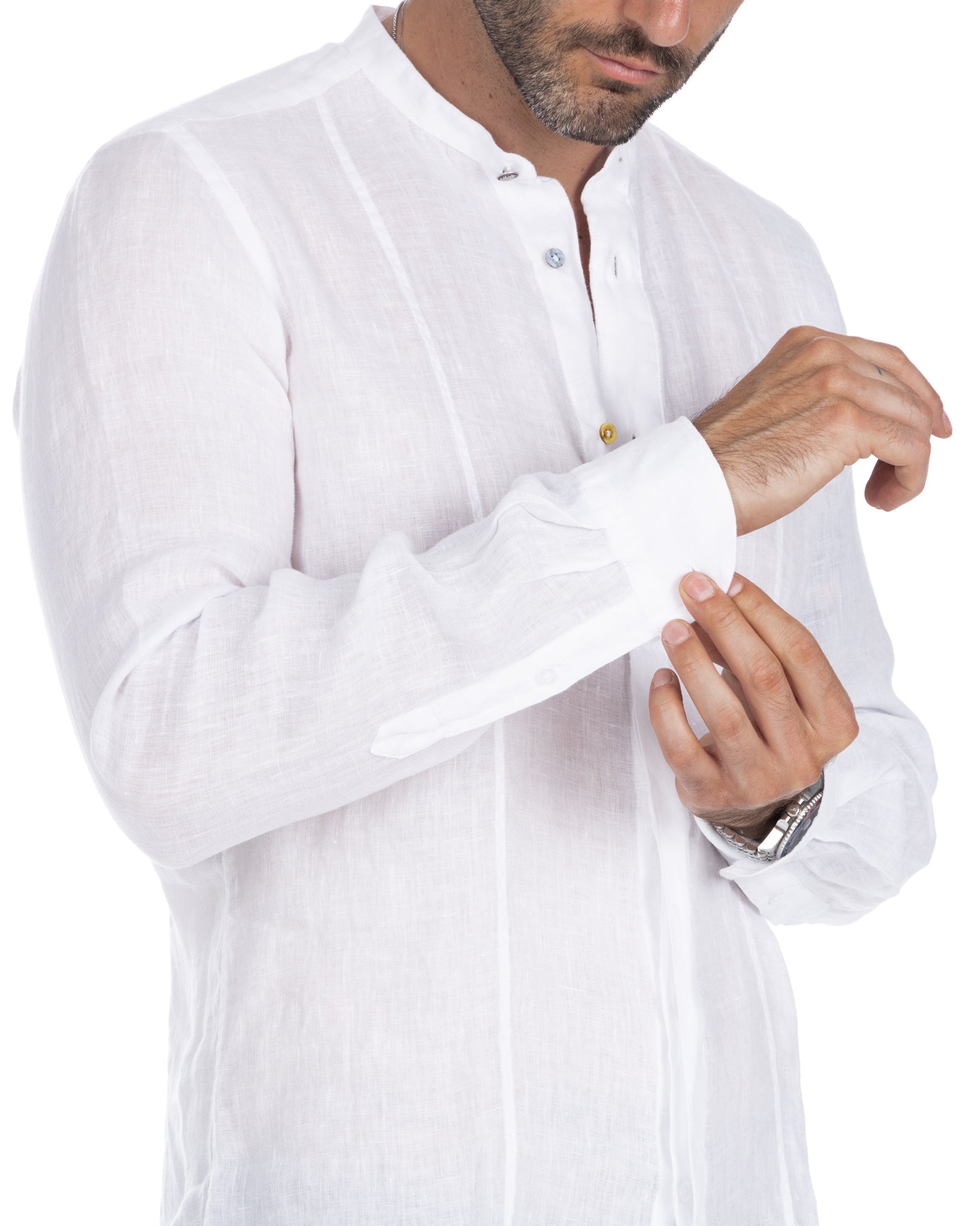 Cannes - henley shirt in pure white linen