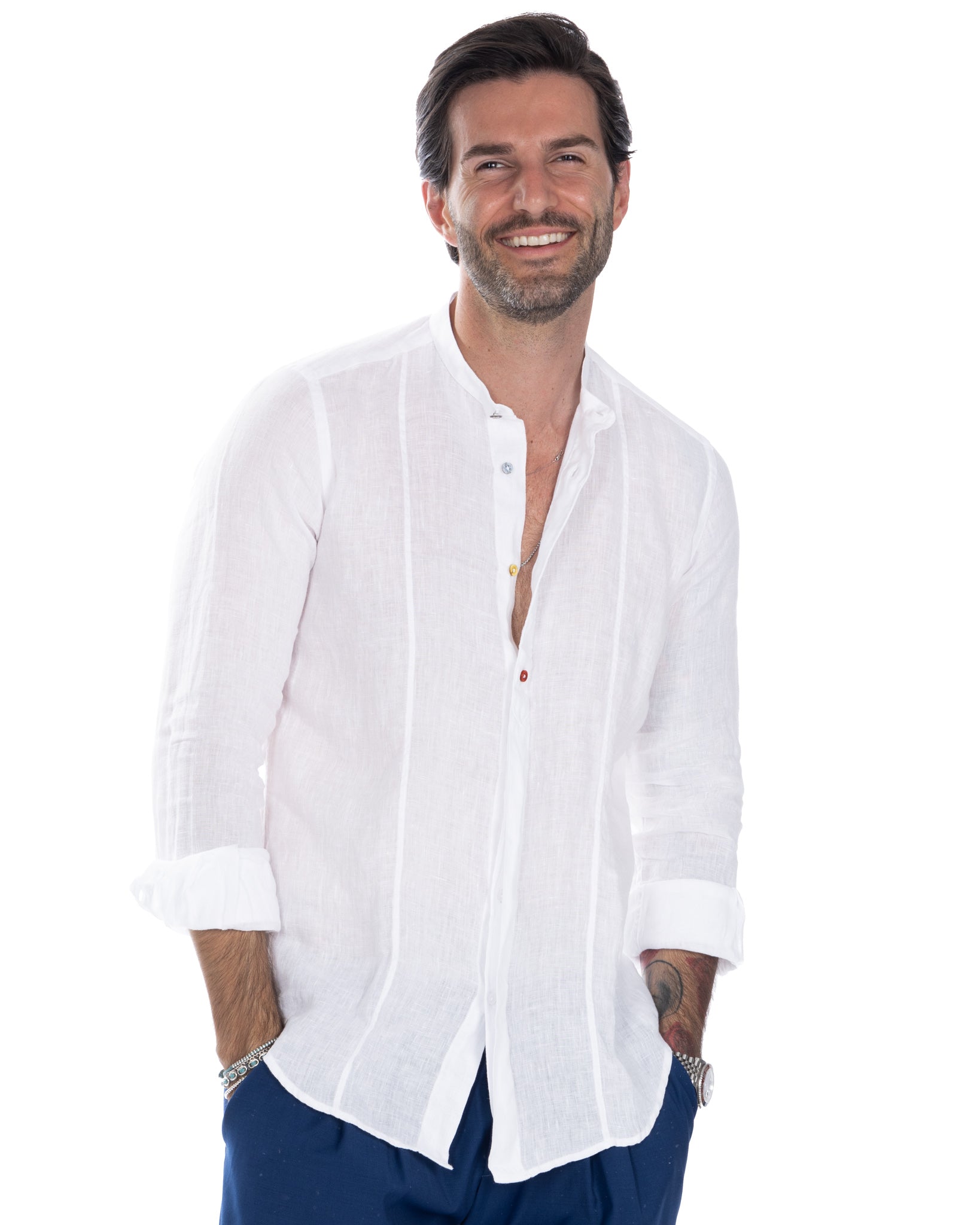 Cannes - henley shirt in pure white linen