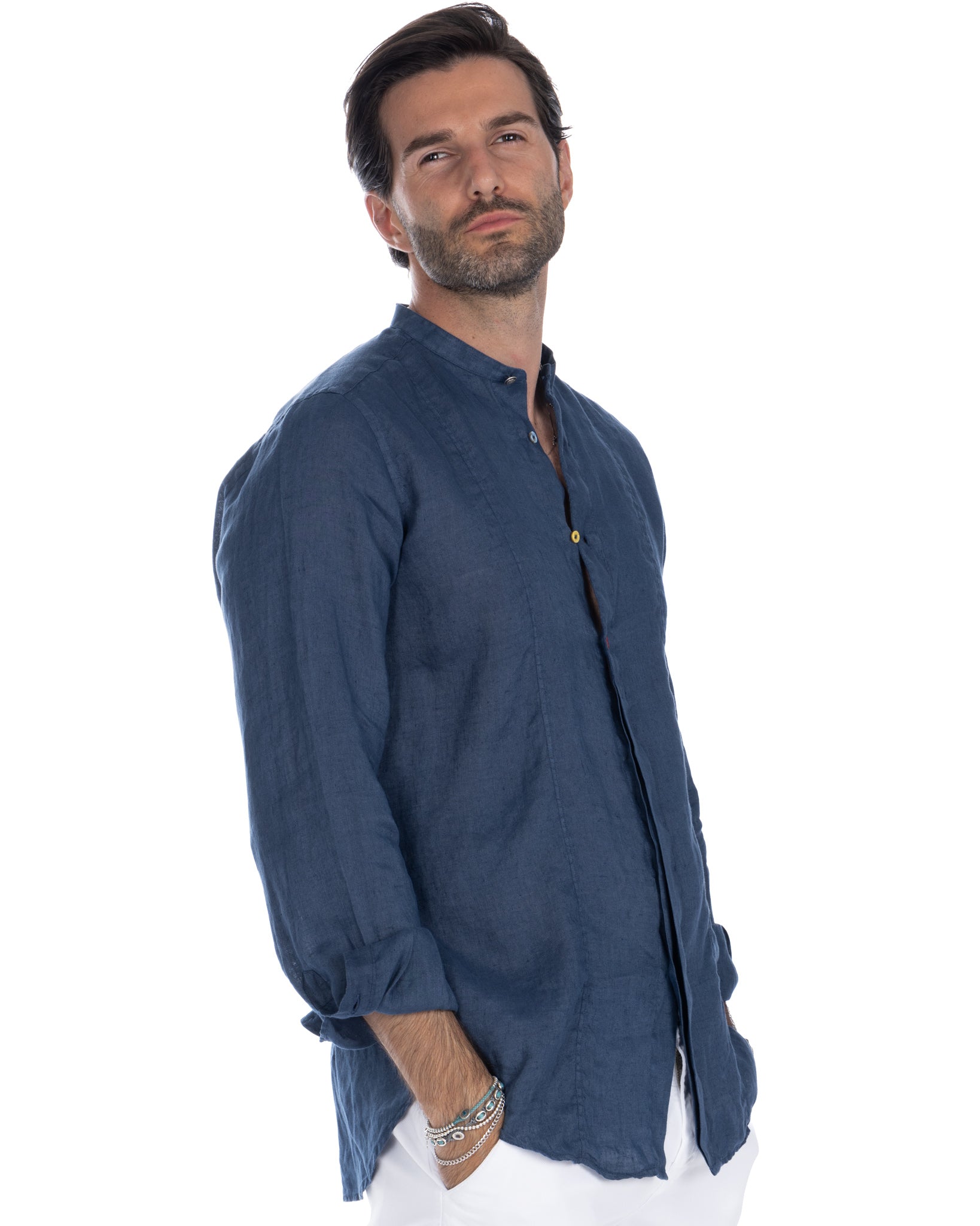 Cannes - royal blue pure linen henley shirt