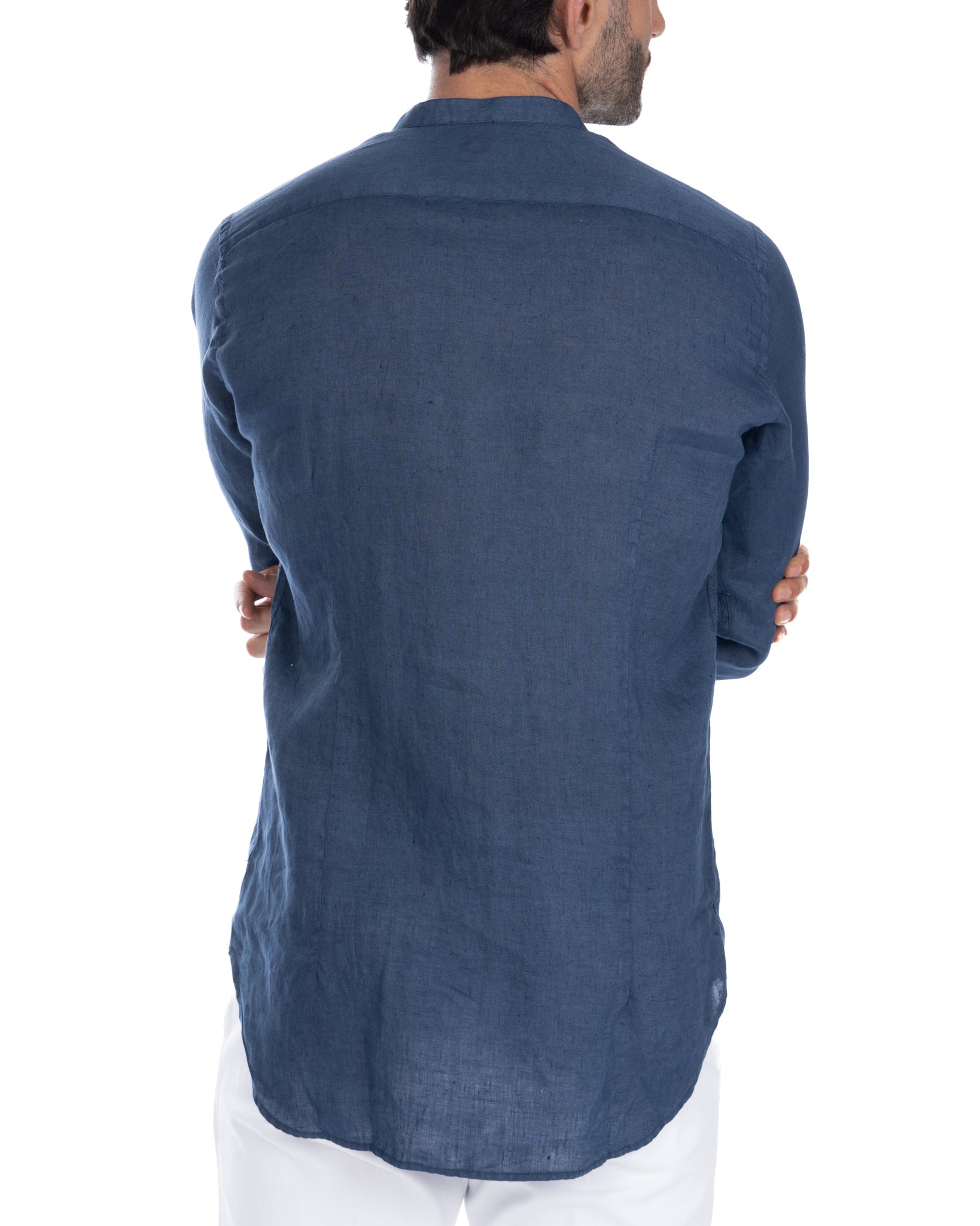 Cannes - royal blue pure linen henley shirt