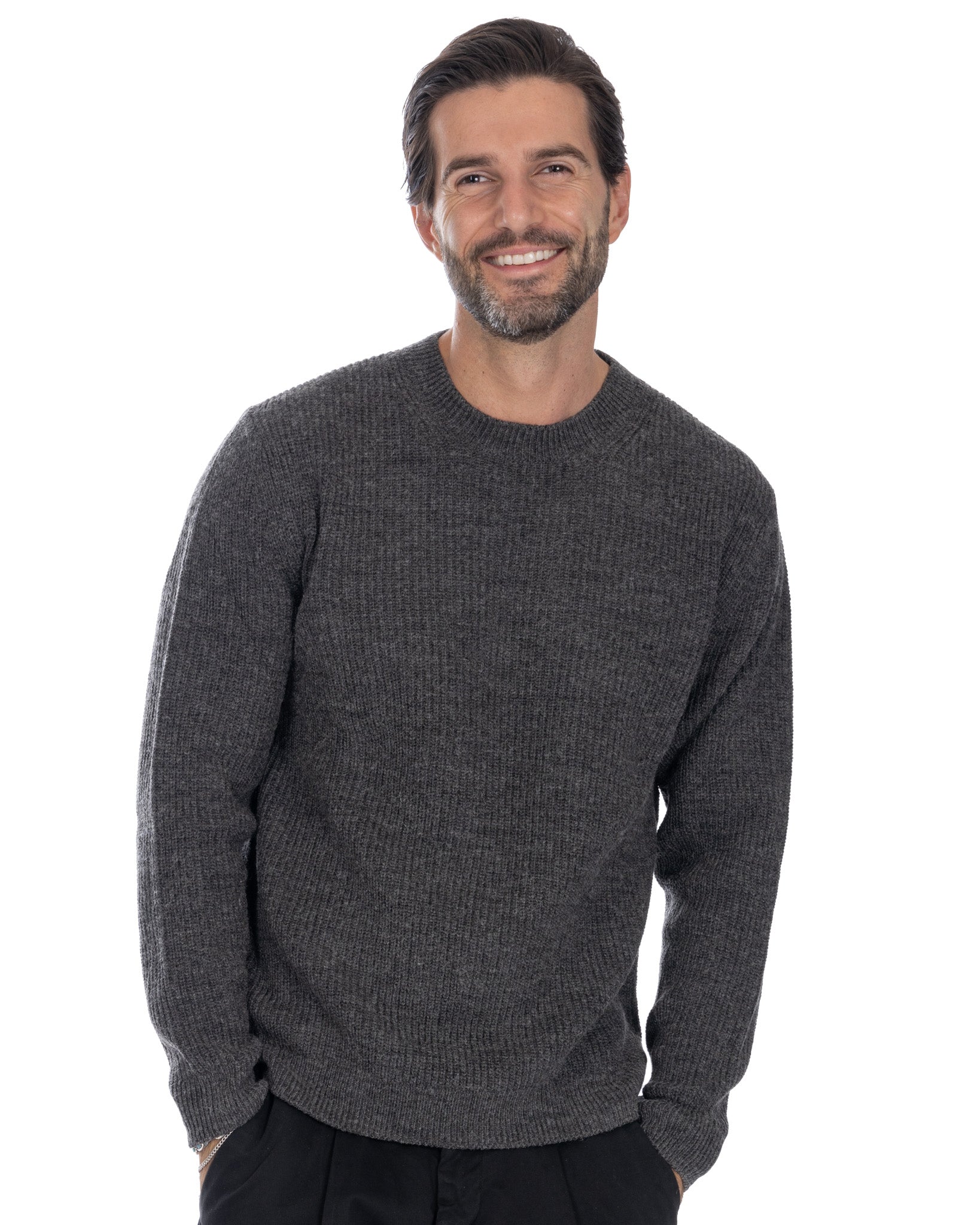 Vath - maglione girocollo a coste antracite