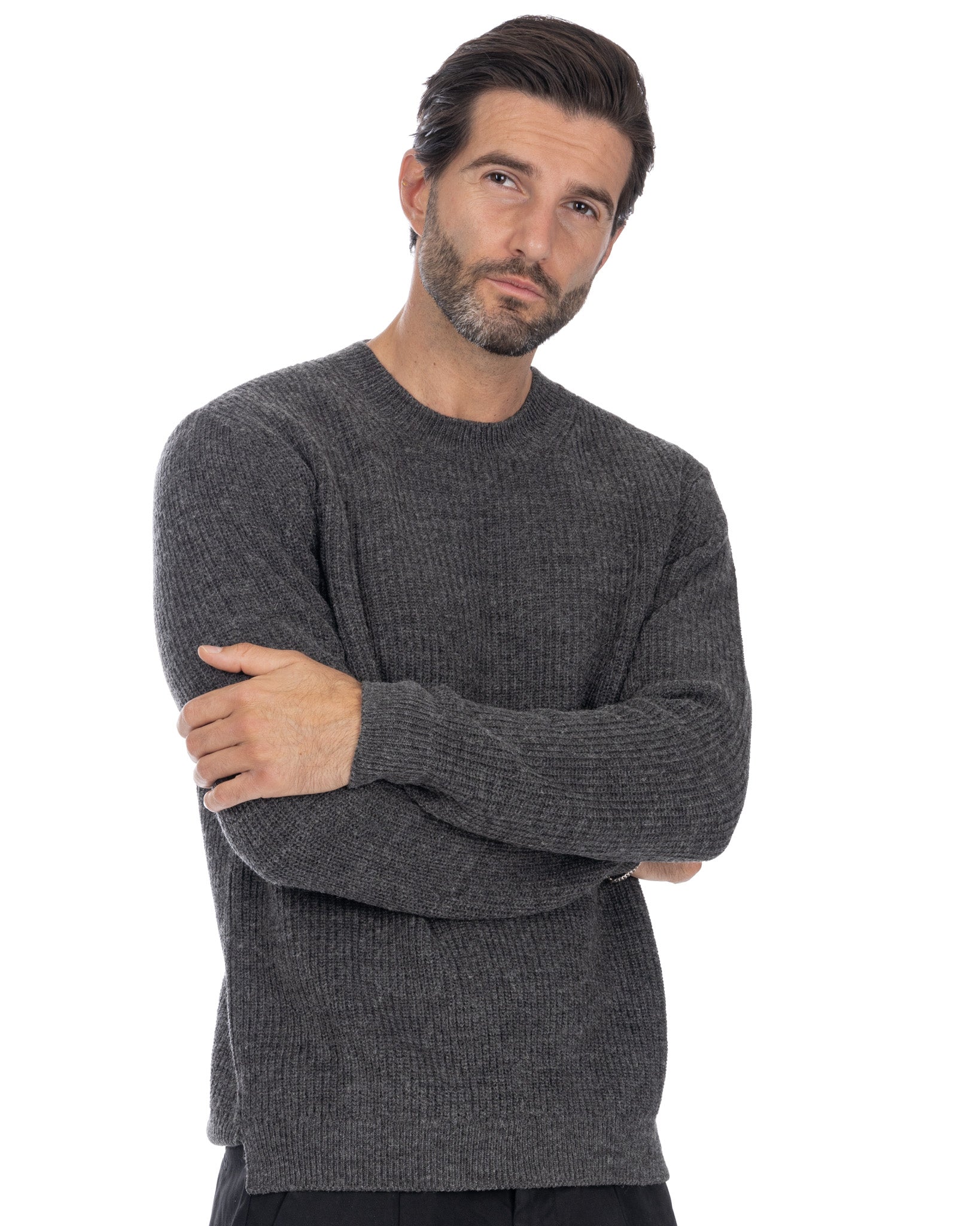 Vath - maglione girocollo a coste antracite
