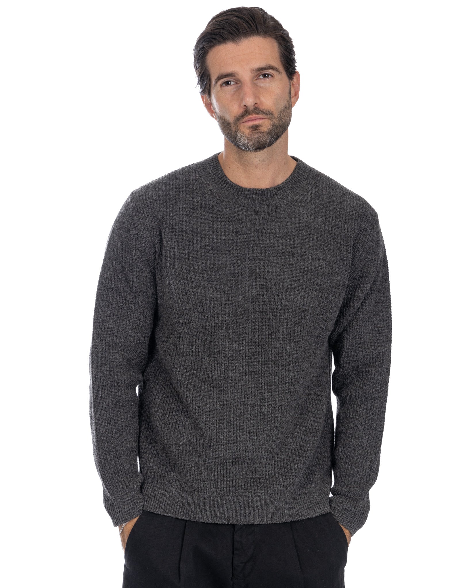 Vath - maglione girocollo a coste antracite