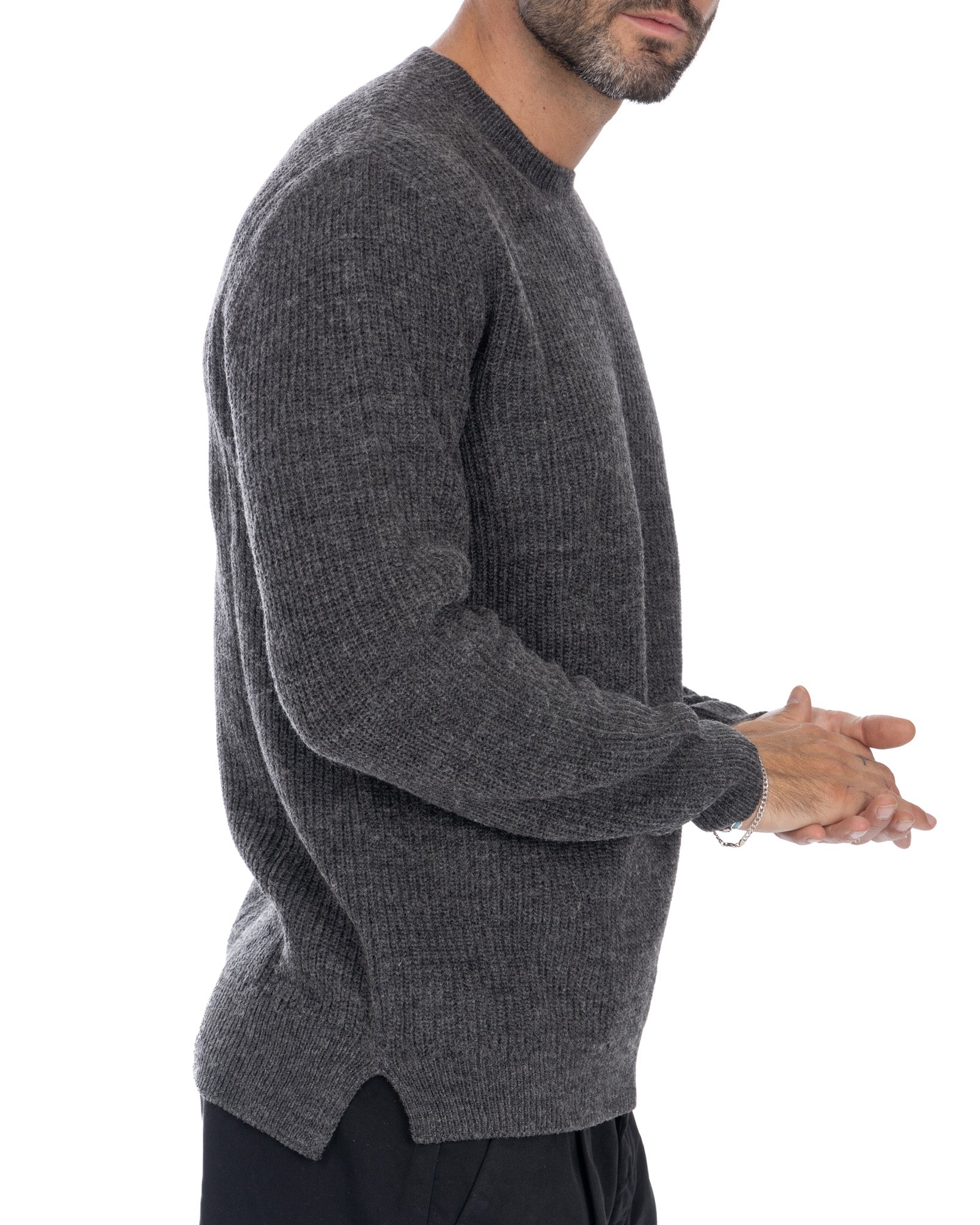 Vath - maglione girocollo a coste antracite
