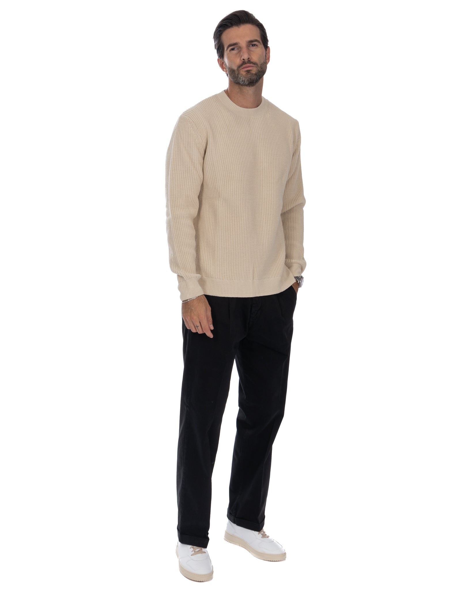 Sven beige ribbed crewneck
