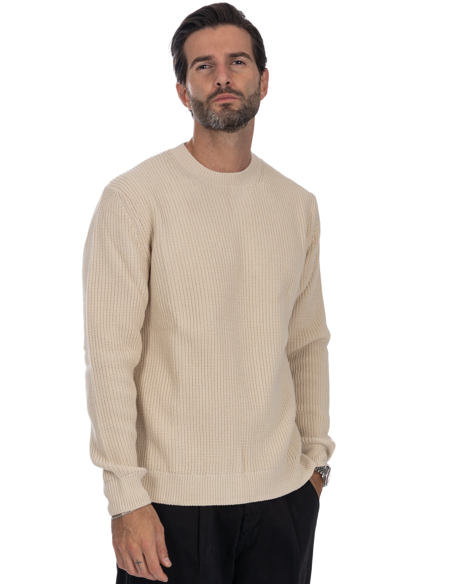 Sven beige ribbed crewneck
